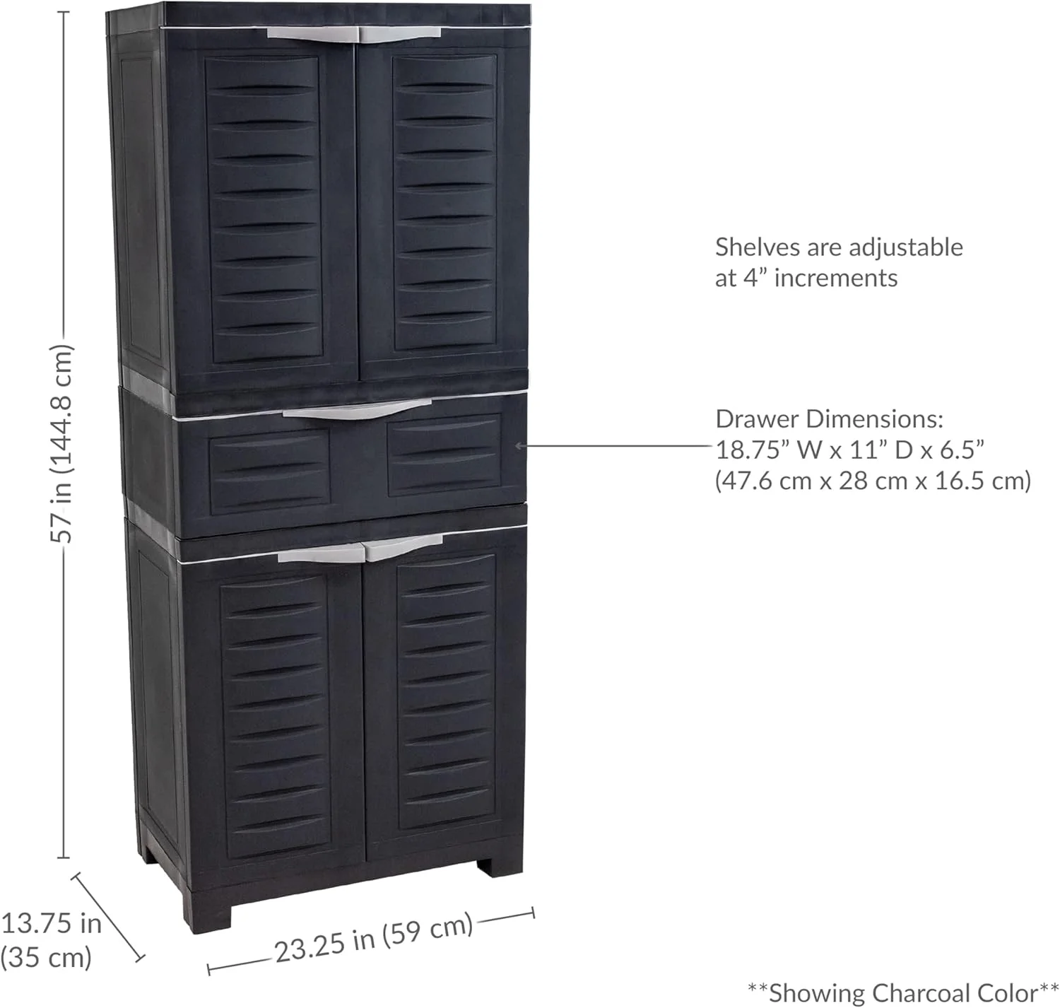 Plastic Garage Storage Cabinet with 2 Adjustable Shelves - 57" H - Garage, Office, Home, Laundry Room - Gray with Charcoal Trim - Image 3