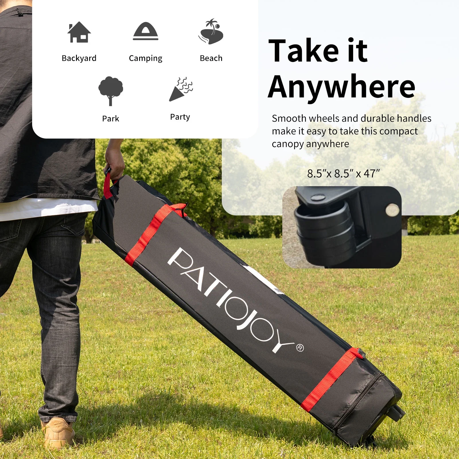 Patiojoy 6.6-?x 6.6-?Pop-up Canopy Tent Outdoor Camping Sun Shelter w/ Portable Roller Bag & 4 Weight Bags Blue - Image 26