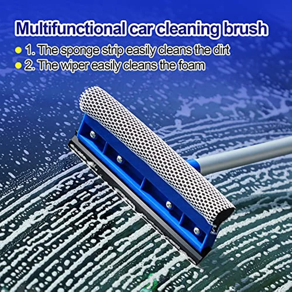 Car Wash Brush Kit with 41" Long Handle,5 in 1 Car Cleaning Mop,Microfiber Car Wash Brush,Glass Scrubber Vehicle Cleaner Kit,Blue - Image 2