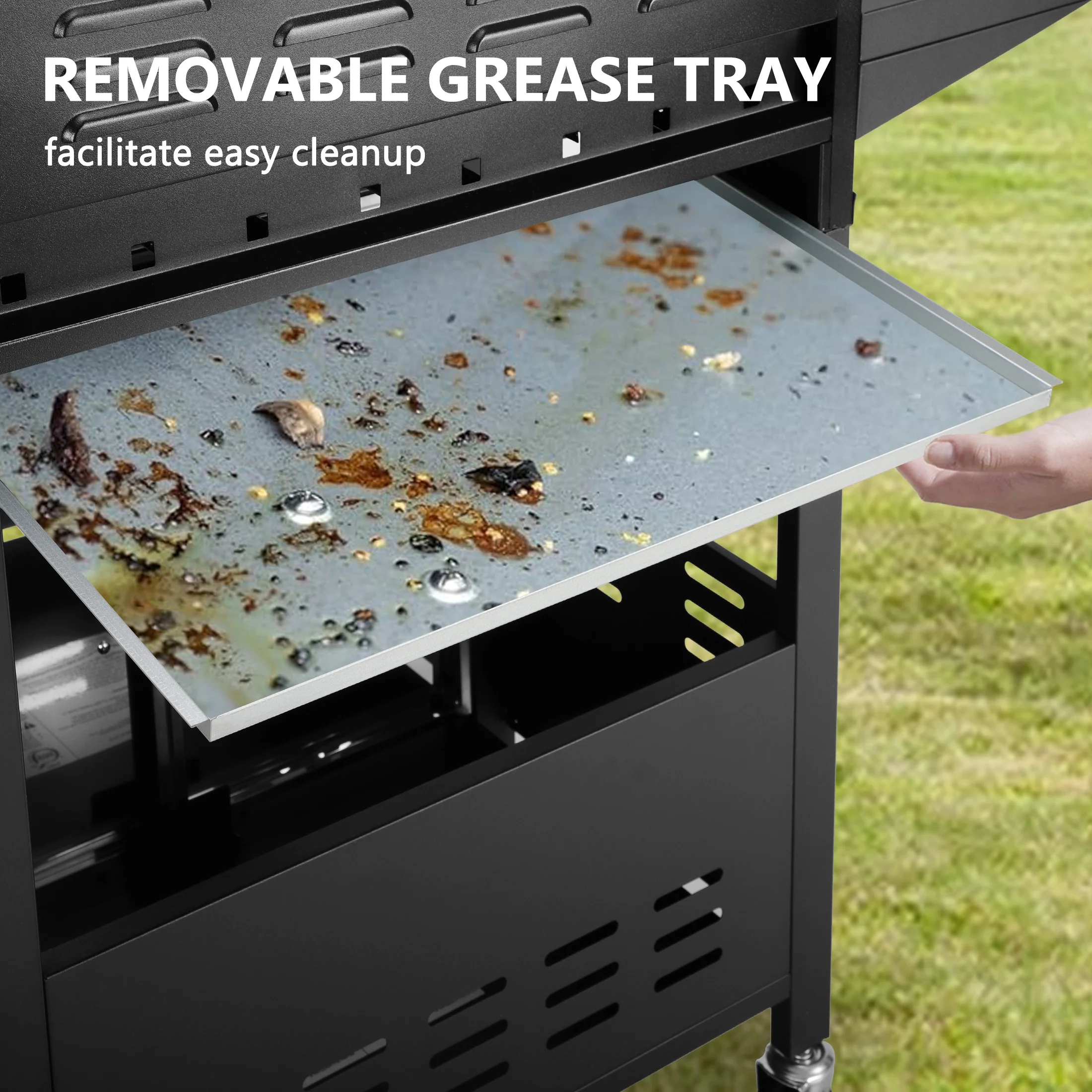 SEGMART 4 Burner BBQ Propane Gas Grill, Stainless Steel 40,000 BTU Patio Garden Barbecue Grill with Folding Side Tables, Cleaning Brush & Thermometer, Perfect for Camping, Outdoor Cooking - Image 9