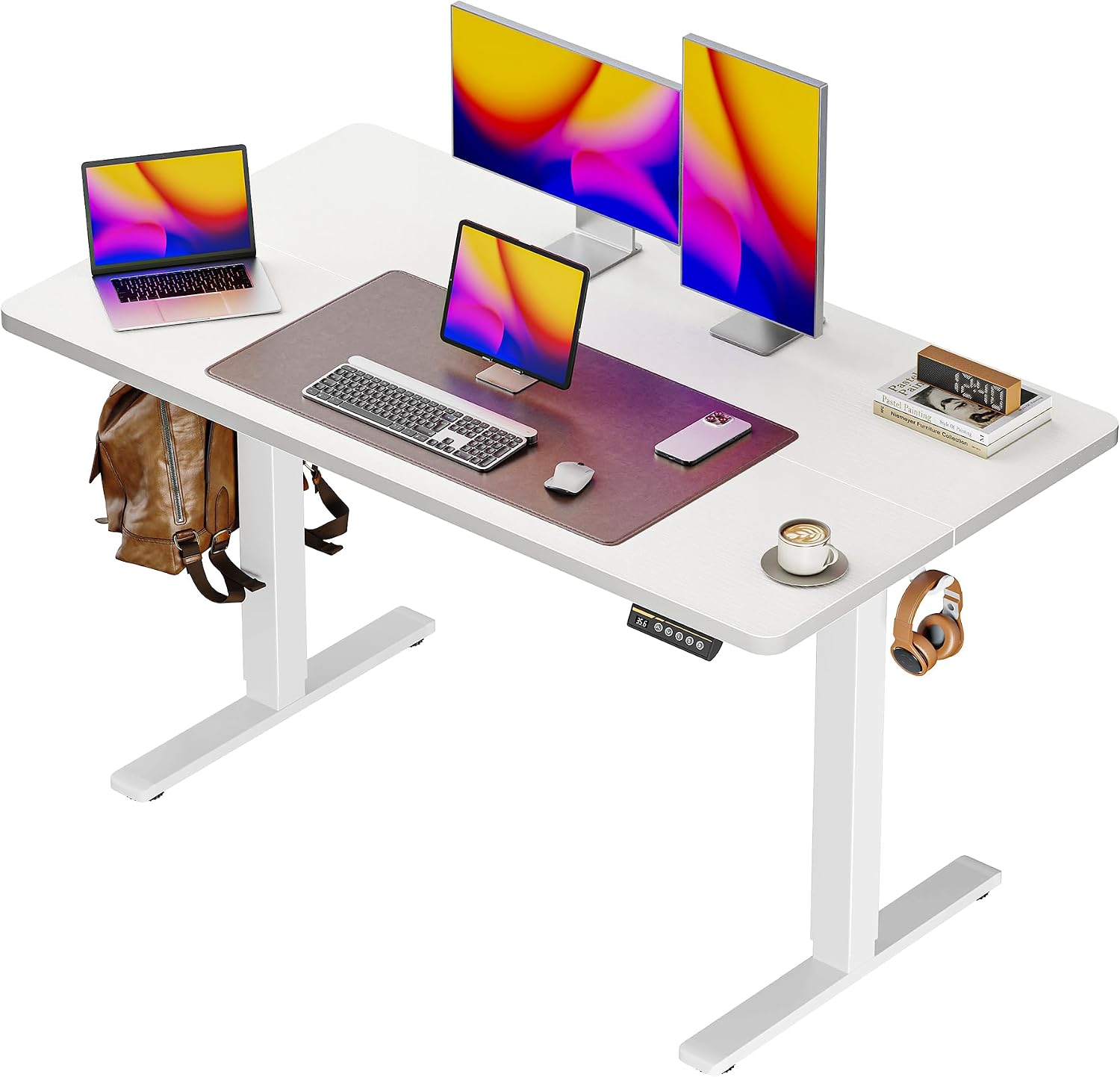 55 x 28 Large Electric Standing Desk, Height Adjustable Computer Desk, 27.6" Deep Desktop, Stand up Gaming Office Desk with 2 Hooks, 3 Preset Heights, for Home Office, Rustic Brown - Image 13