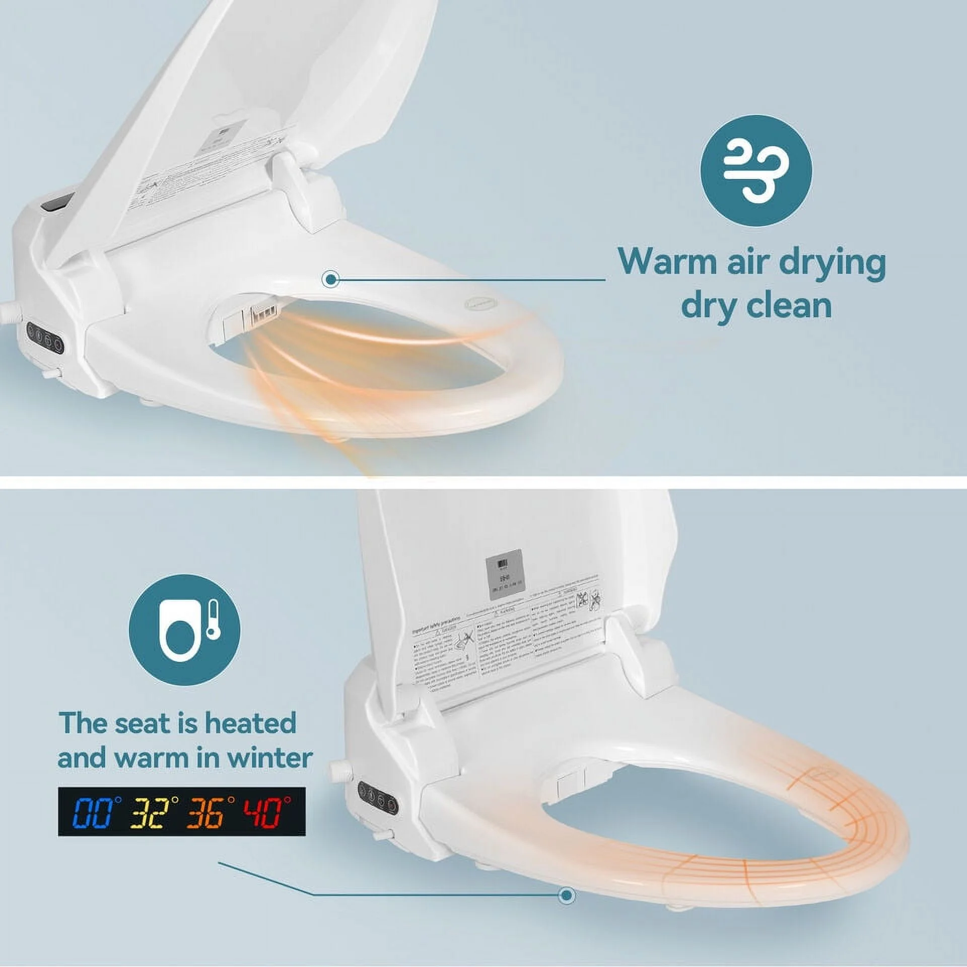 PULUOMIS Elongated Electronic Bidet Toilet Seat White with Heated Seat and Self-Cleaning Nozzle - Image 16