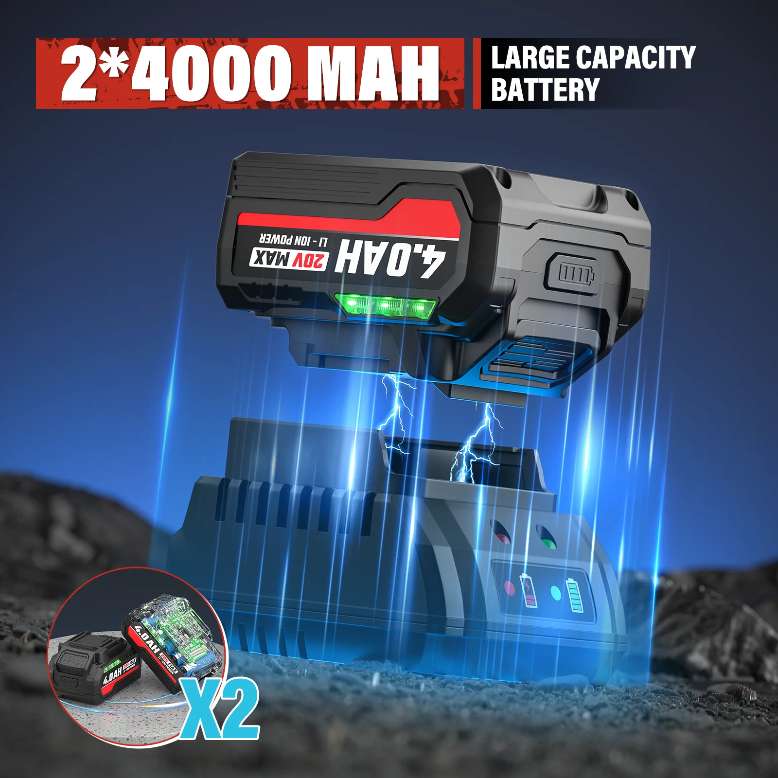 Cordless Impact Wrench, 1/2" Impact Gun, Max Torque 440 Ft-lbs (600 N.m) Heavy Duty Cordless Impact Driver, 3500 RPM Electric Impact Drill, 20V Brushless, 2x4.0Ah Li-ion Battery, 4Pcs Impact Sockets - Image 11