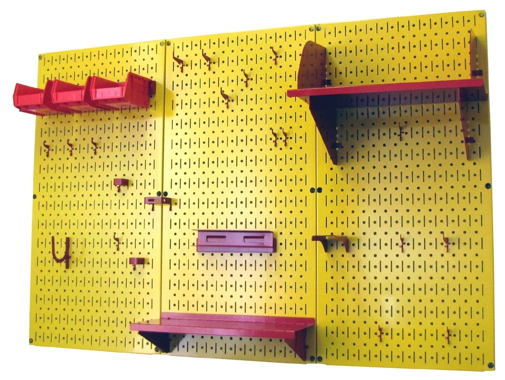 Wall Control 4ft Metal Pegboard Standard Tool Storage Kit - Yellow Toolboard & Red Accessories - Image 2