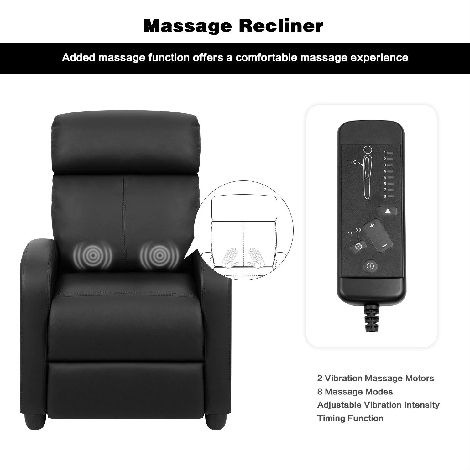 Massage Recliner Chair, PU Faux Leather Home Theater Recliner with Padded Seat - Image 5