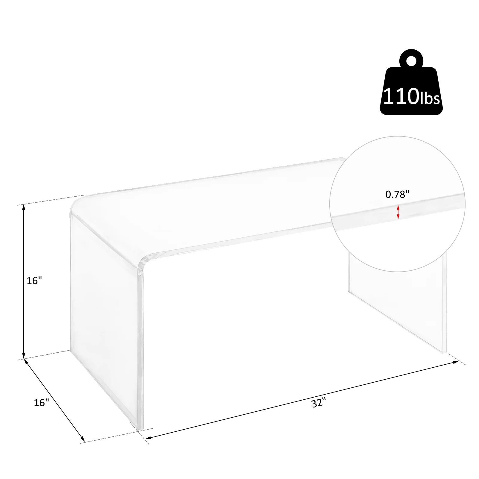32" Clear Acrylic Waterfall Coffee Table, 20mm Thick Rectangle Modern Transparent Table for Living Room - Image 6