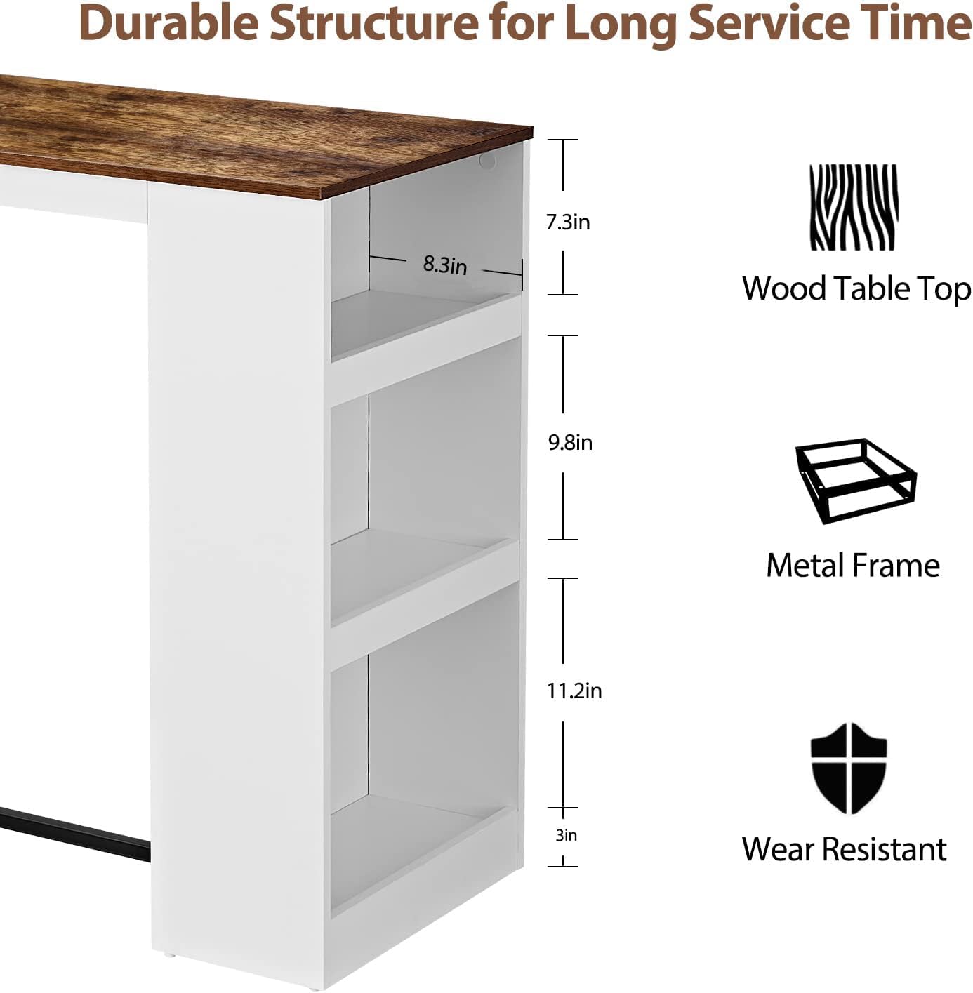 3 Piece Dining Table Set, Kitchen Bar Table with Two Stools, Storage Shelves, Wood Counter Height Table Top with Sew Kerf Finish for Dining Room, Home - Image 7