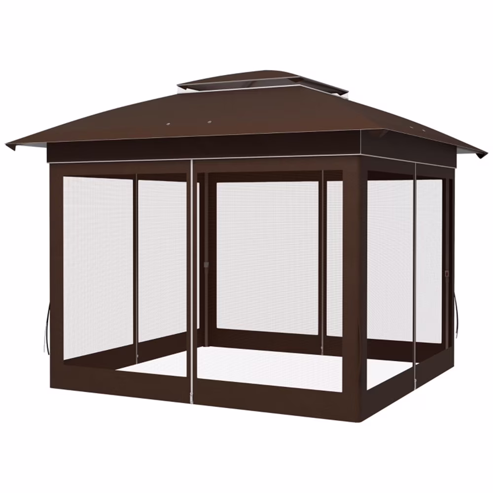 BAYUELSWU Pop Up Canopy Tent 12 x12 Ft Outdoor Pop up Canopy with Curtains and Shelter for Patio, Party & Backyard (Brown)