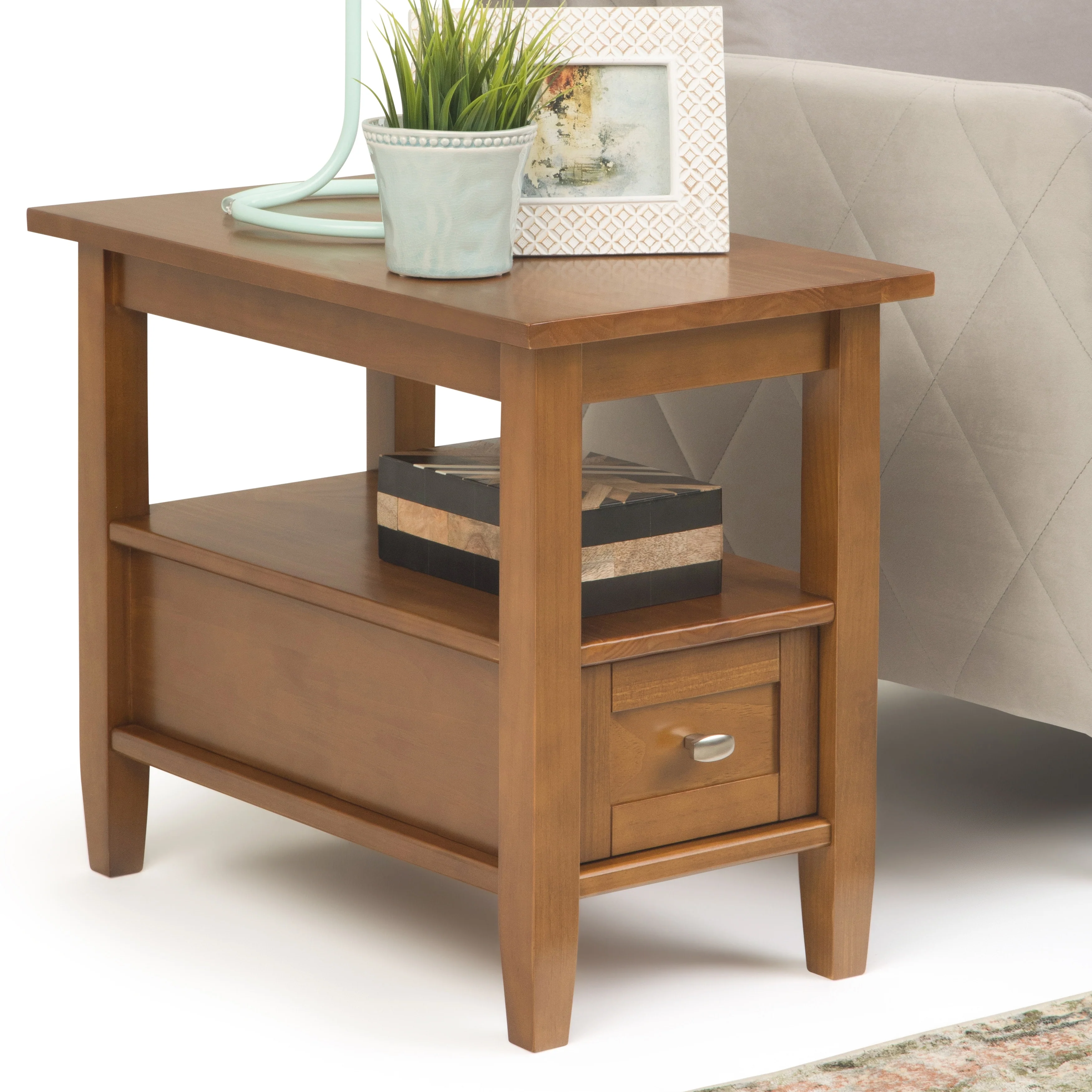 14" Wide Solid Wood Narrow Side Table, Rectangle Transitional Style Accent Table - Image 4