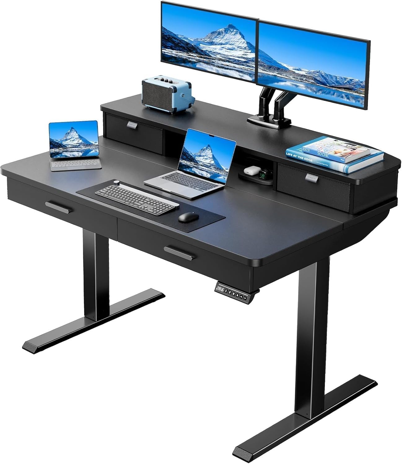 32 x 20 Inch Electric Standing Desk with 4 Drawers, Height Adjustable Sit Stand Desk, Natural - Image 2