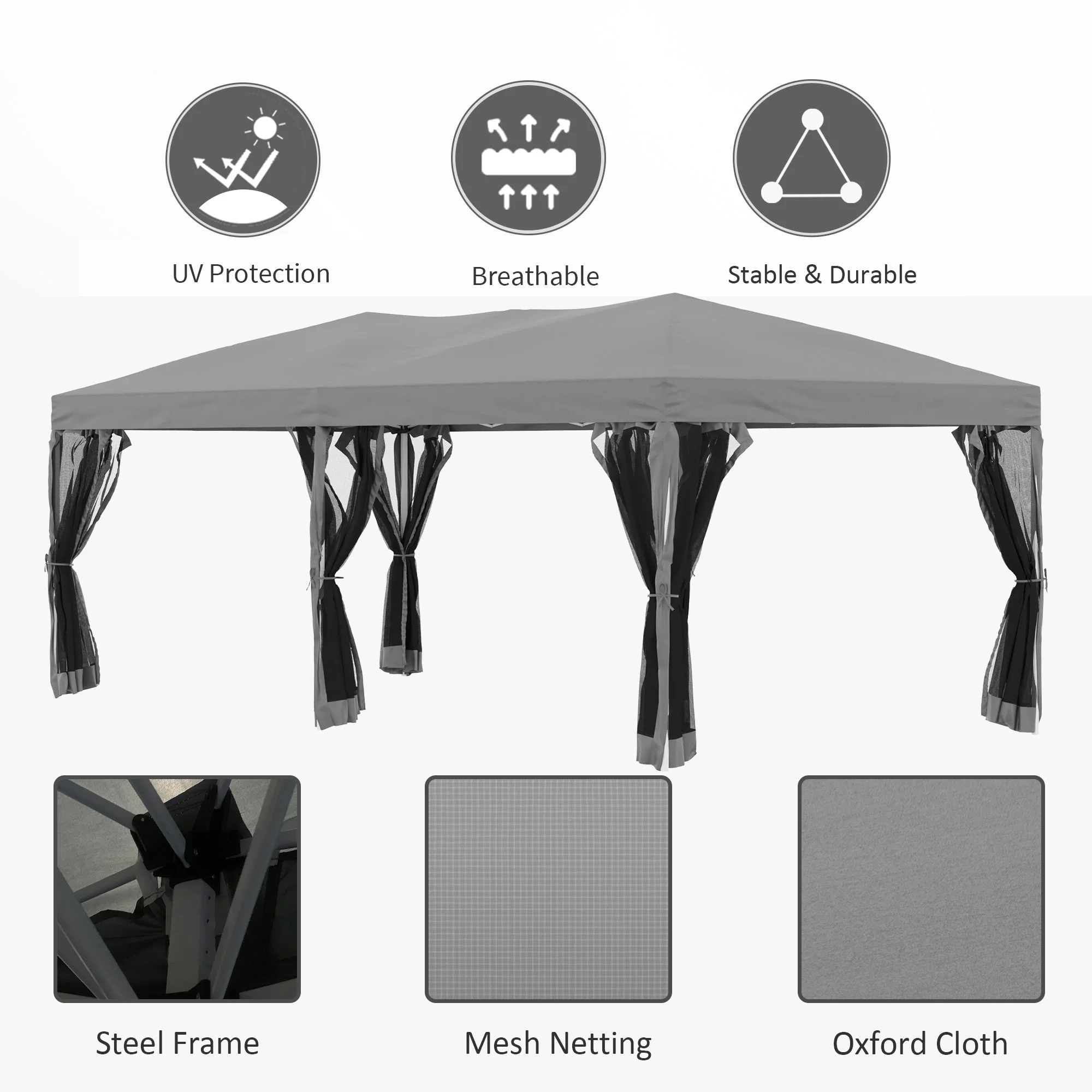 Outsunny 10' x 20' Pop Up Canopy Tent with Netting, Heavy Duty Large Party Tent, Instant Sun Shelter with Carry Bag for Backyard Garden Patio, Beige - Image 22