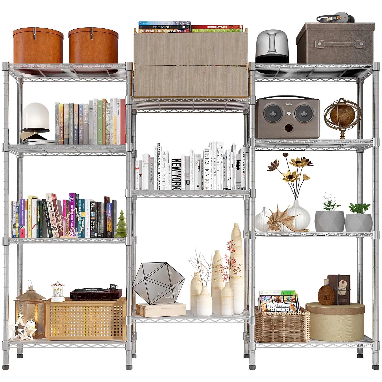 Zimtown Heavy Duty Storage Shelves, 63"W Wire Shelving Unit, Adjustable 4 Tier Metal Shelves Organizer Silver for Pantry Kitchen Basement, 1500 lbs Capacity - Image 6