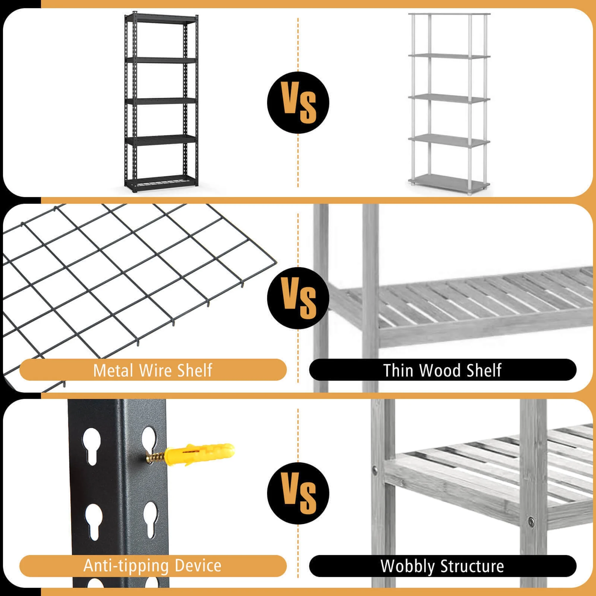 Gymax 4PCS 5-Tier Metal Shelving Unit Heavy Duty Wire Storage Rack with Anti-slip Foot Pads - Image 7