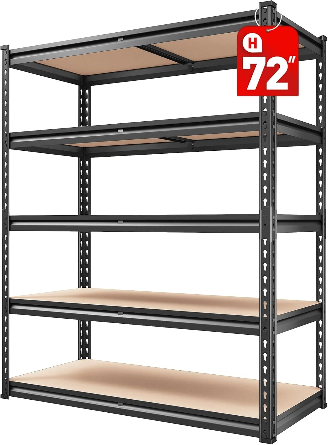 5 Tier Garage Storage Shelves, Industrial Style, 72"H x 35.5"W x 15.8"D, 2000LBS Capacity, Adjustable Height, Divisible Shelves - Image 10