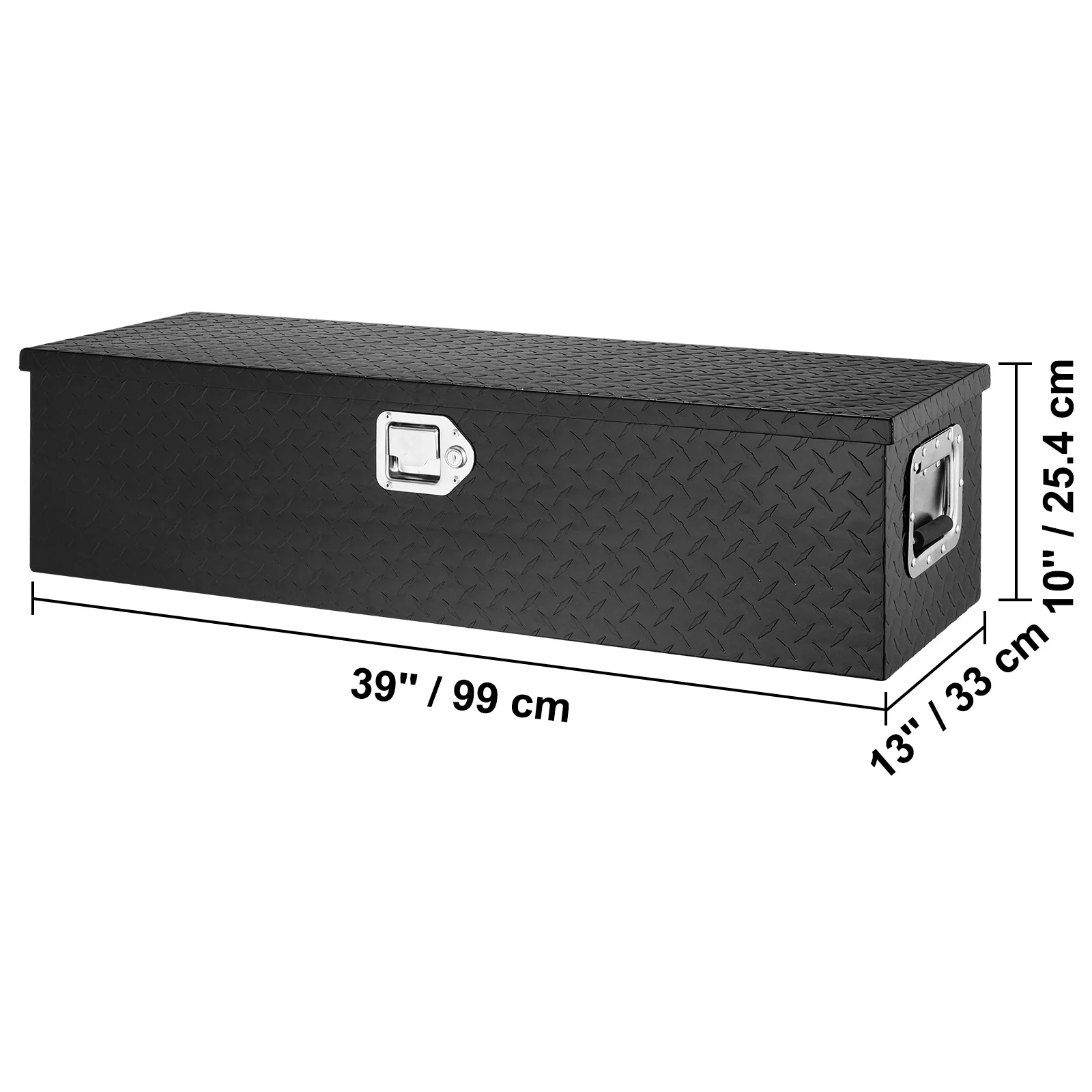 VEVOR Heavy Duty Aluminum Truck Bed Tool Box, Diamond Plate Tool Box with Side Handle and Lock Keys,Storage Tool Box Chest Box Organizer for Pickup,Truck Bed, RV, Trailer,39"x13"x10",Black - Image 8