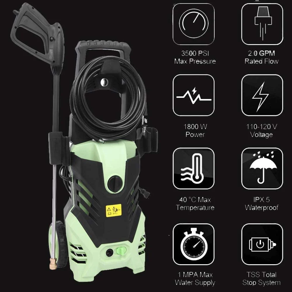 Heavy Duty 2200PSI (Max 3000PSI) Electric High Pressure Washer 1800W 1.7GPM Jet Sprayer, Professional Power Washer Cleaner Machine, w/ Hose Nozzle Gun, Great for Cleaning Cars Trucks - Image 5
