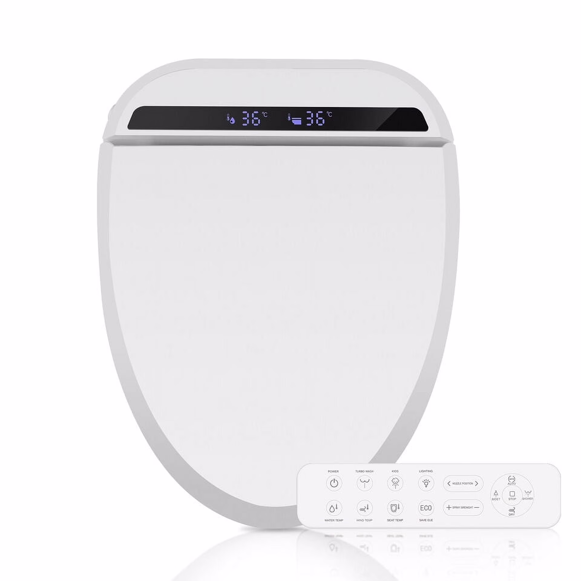PULUOMIS Elongated Electronic Bidet Toilet Seat White with Heated Seat and Self-Cleaning Nozzle
