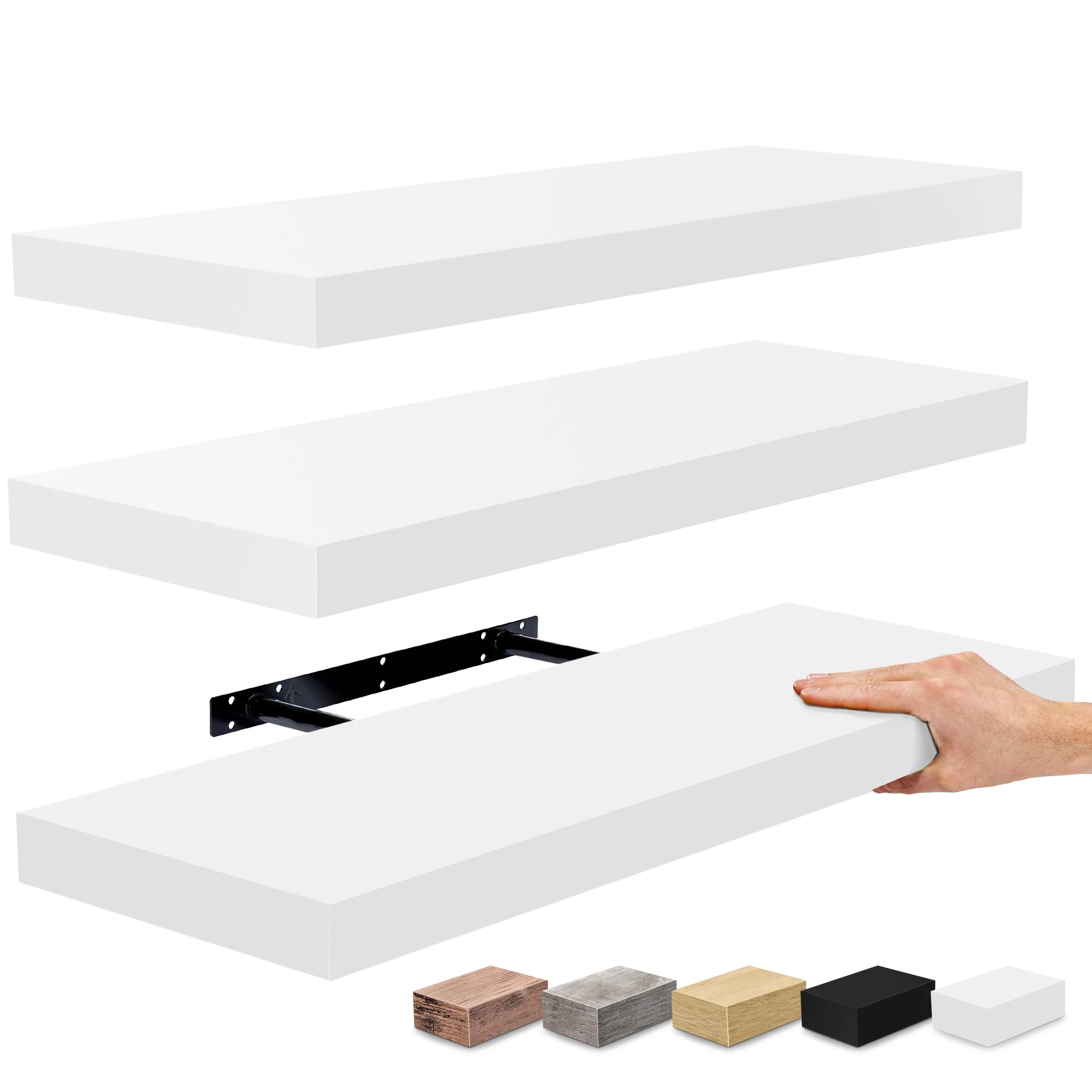 Set of 3 Floating Wood Wall Shelves, Wall Mounted Display and Storage Shelves with Invisible Brackets for Books and Home Decor - Image 2