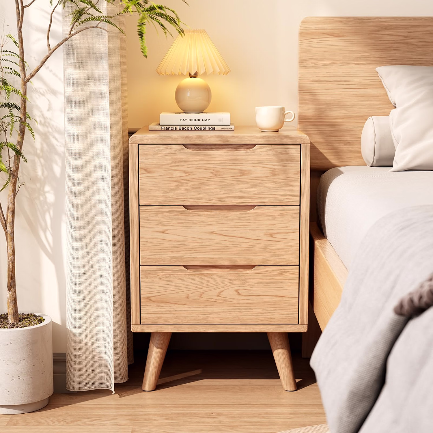 Solid Wood Nightstand Walnut Night Stand with Drawers Mid Century Modern Nightstand with Storage,Wood Night Stand,Small Bedside Table for Bedroom,Living Room,Office,Walnut Bedside Table - Image 3