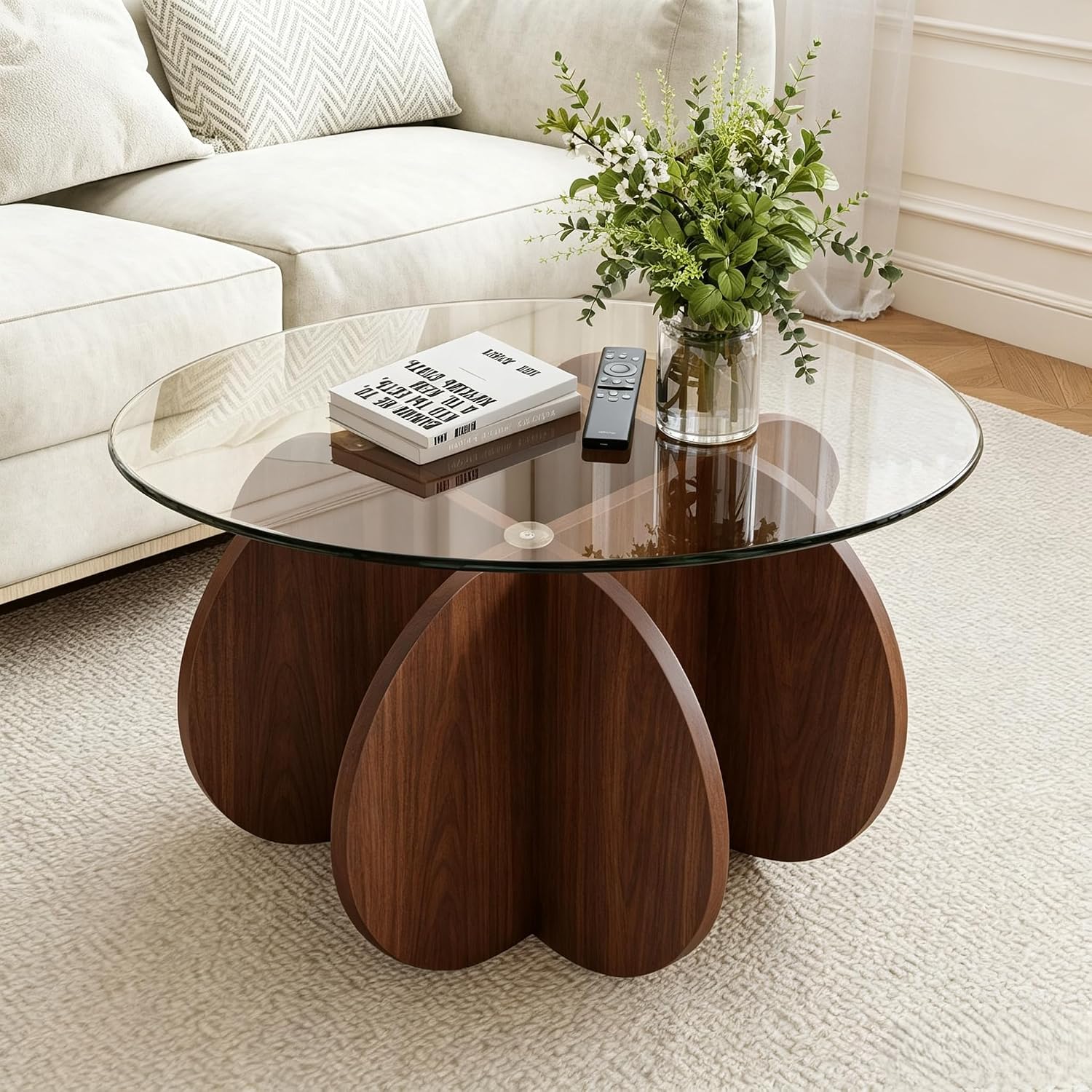Pumpkin-Shaped Coffee Table with MDF Frame & Amber Tempered Glass Top - Image 6