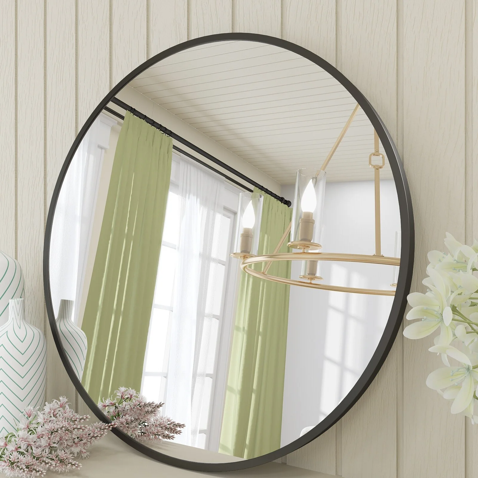 Round Metal Black Frame Bathroom Vanity Mirror, Wall Mounted Decorative Mirror - Image 2