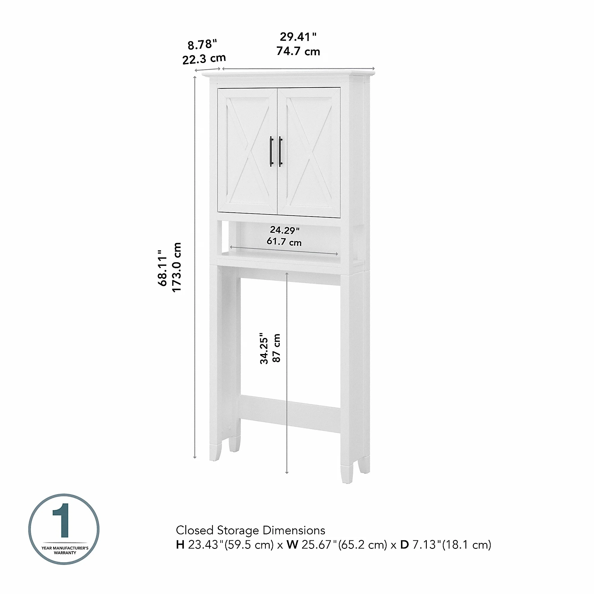 Bush Furniture Key West Over The Toilet Storage Cabinet in Driftwood Gray - Image 13