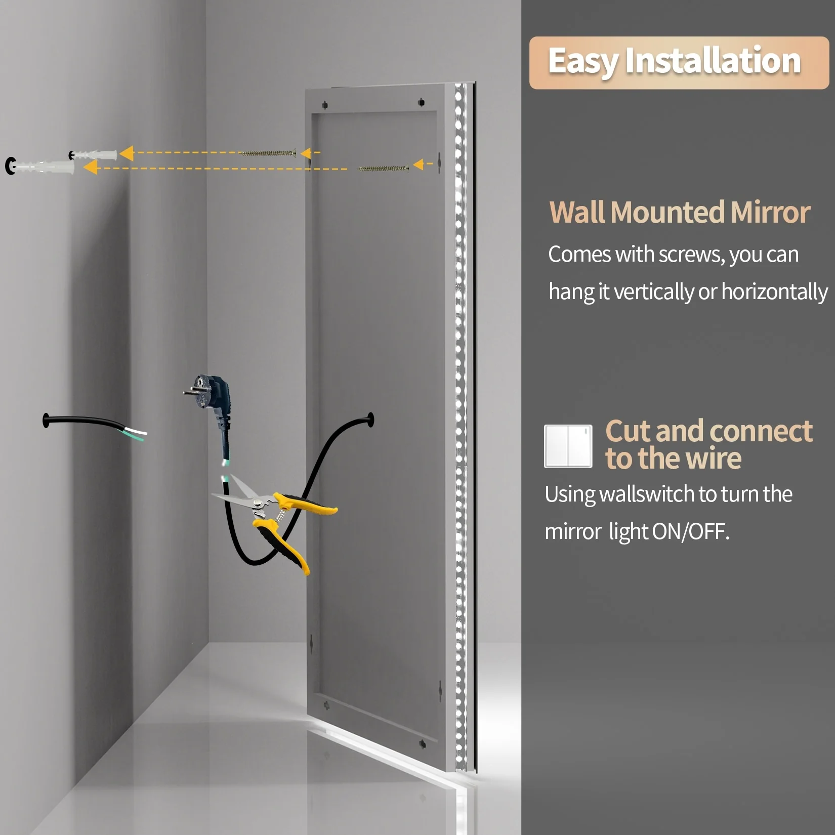 Extra Large LED Lighted Bathroom Mirror, Anti-Fog Wall Mounted Vanity Mirror with 3 Colors - Image 12