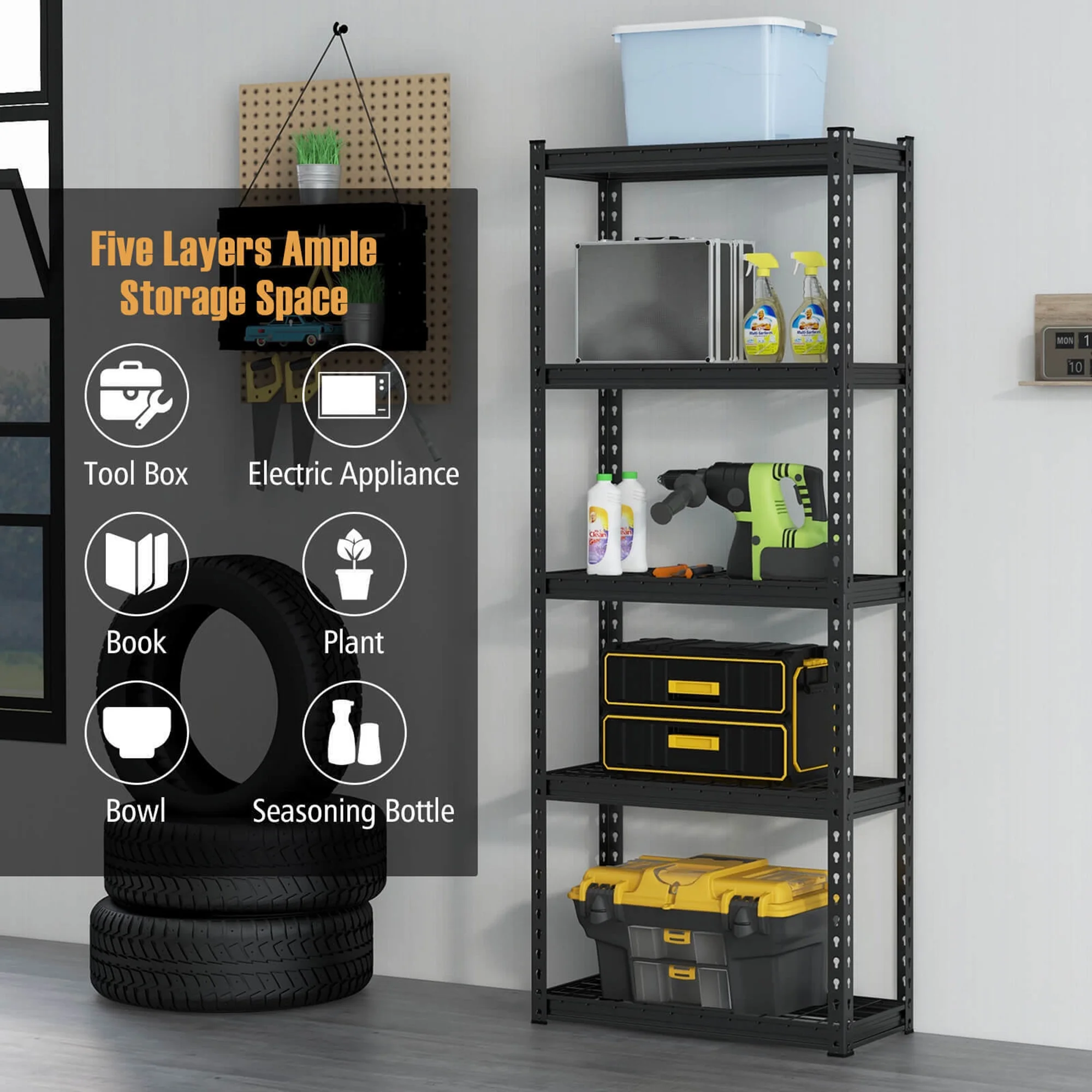 Gymax 4PCS 5-Tier Metal Shelving Unit Heavy Duty Wire Storage Rack with Anti-slip Foot Pads - Image 10