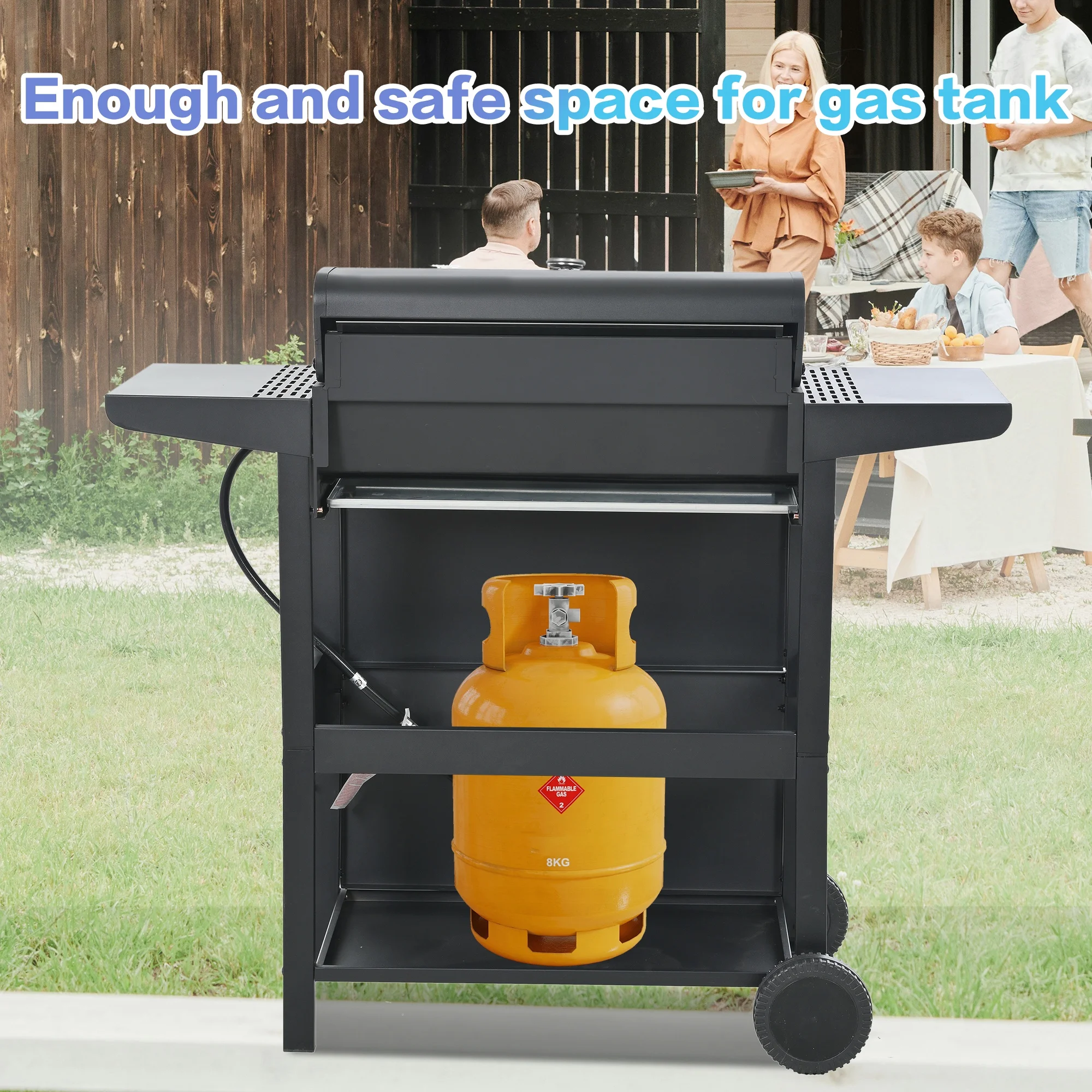 Segmart 3 Burner BBQ Propane Gas Grill, Stainless Steel 30,000 BTU Patio Garden Barbecue Grill with Folding Side Tables, Hanging Basket & Thermometer, Perfect for Camping, Outdoor Cooking - Image 16