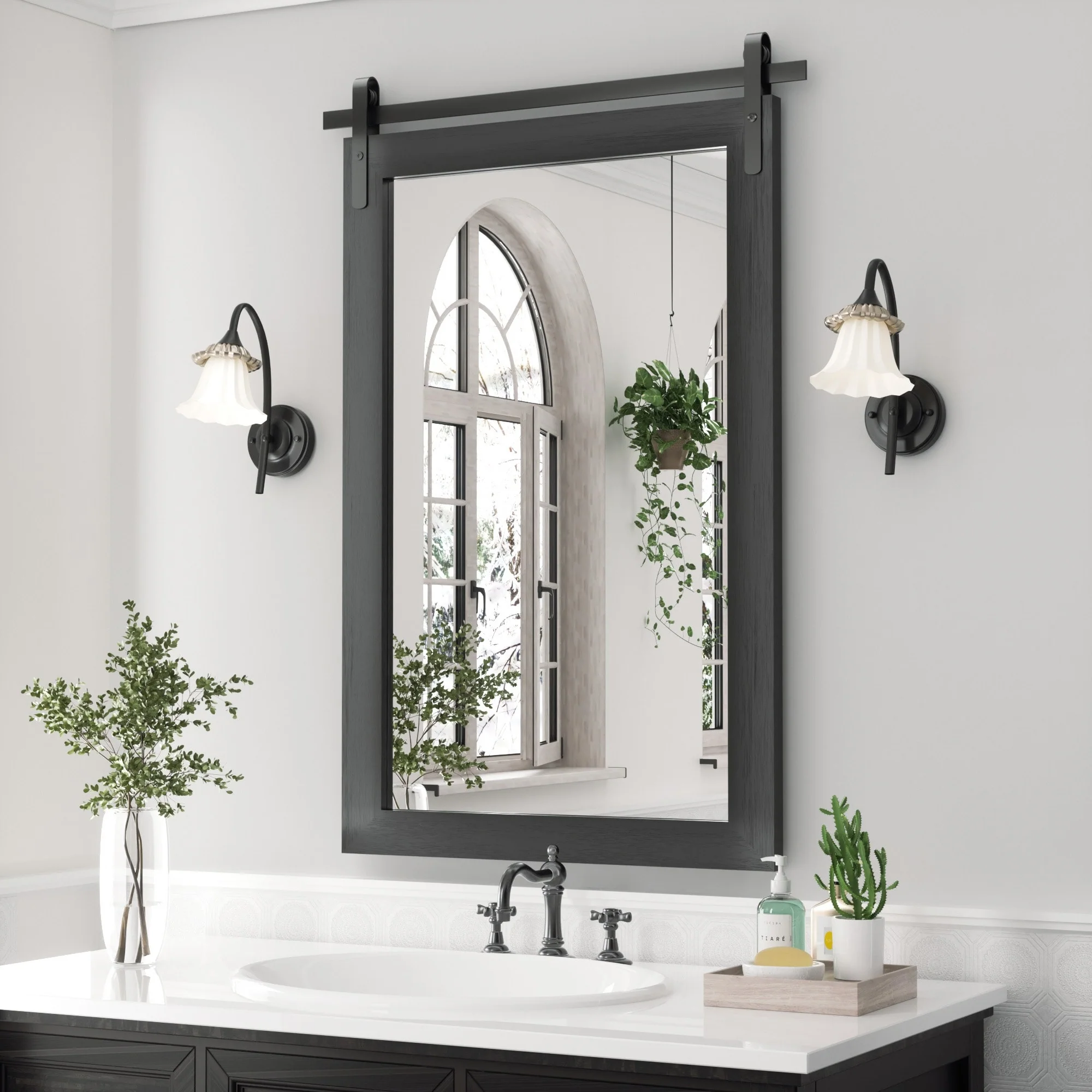 Modern Rectangular Wall Mirror with Wood Frame, Bathroom and Barn Door Mirror, Multiple Sizes - Image 7