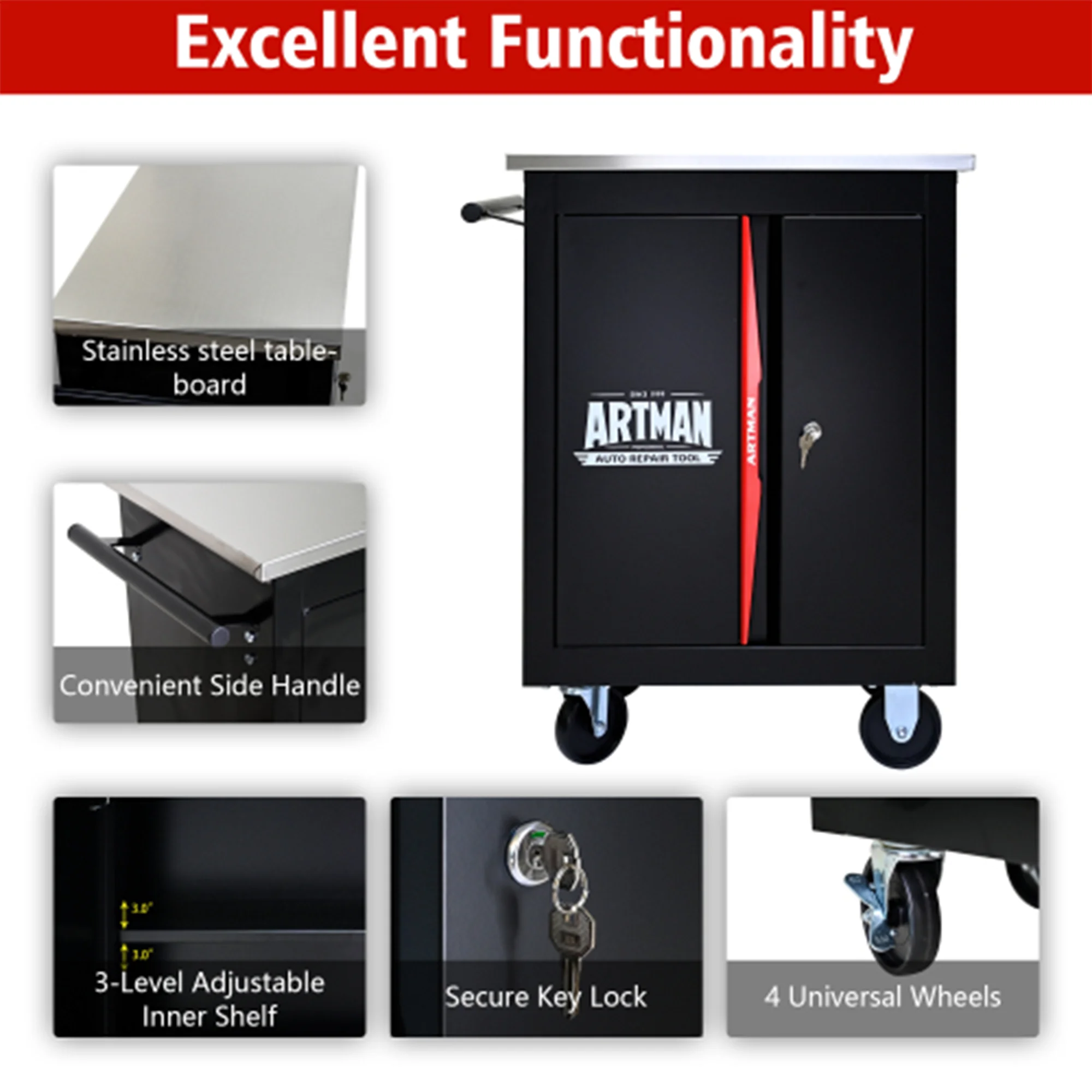 ARTMAN 6 Drawers Metal Rolling Storage Tool Chest Cabinet Cart with Wheels,with Key Locking and Parking Brake, Tool Box for Garage Workshop Warehouse - Image 33