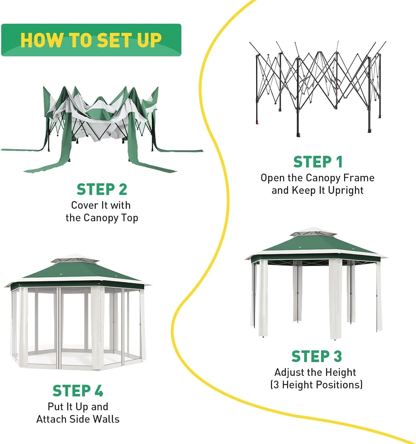 13x13 Gazebo Outdoor Canopy Shelter,Instant Patio Gazebo Sun Shade Canopy Tent with 6 Zippered Mesh Netting and Strong Steel Frame for Lawn,Garden,Backyard,Deck Party - Image 7