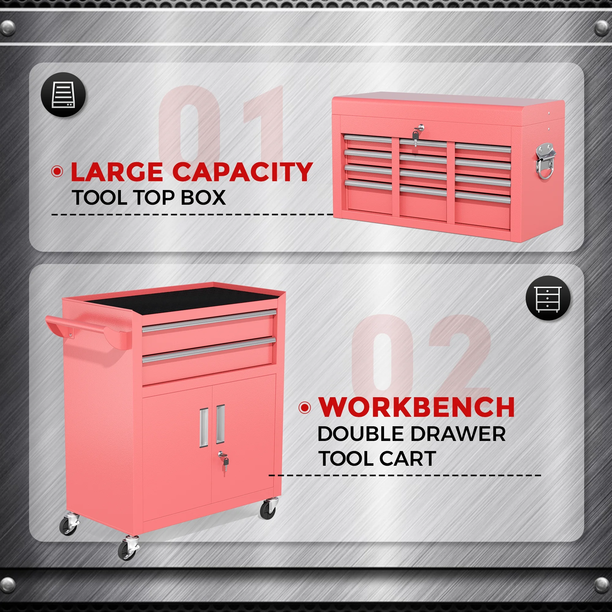 SUNCROWN 2-IN-1 Tool Chest, 8-Drawer Rolling Tool Chest with Hooks and Lockable Wheels,Metal Storage Detachable Top Tool Box with Lockable Wheels for Garage, Workshop, Art Studio(Black) - Image 92
