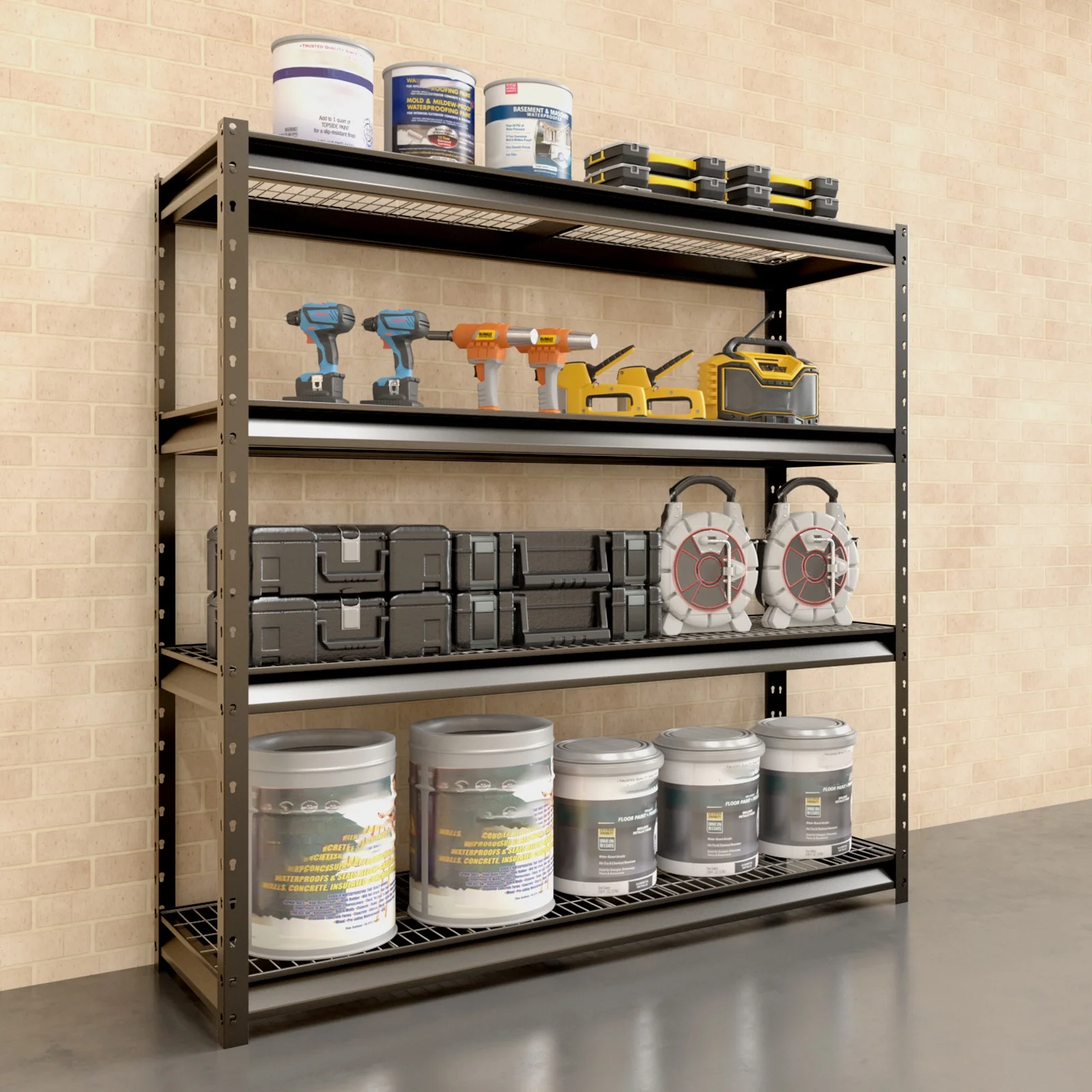 Shuntong The Atlas 12000LBS Garage Storage Shelves, 48"W Heavy Duty Metal Industrial Shelves, 4 Tier Adjustable Storage Rack for Warehouse Shop Basement,48"W x 24"D x 72"H, Black - Image 13