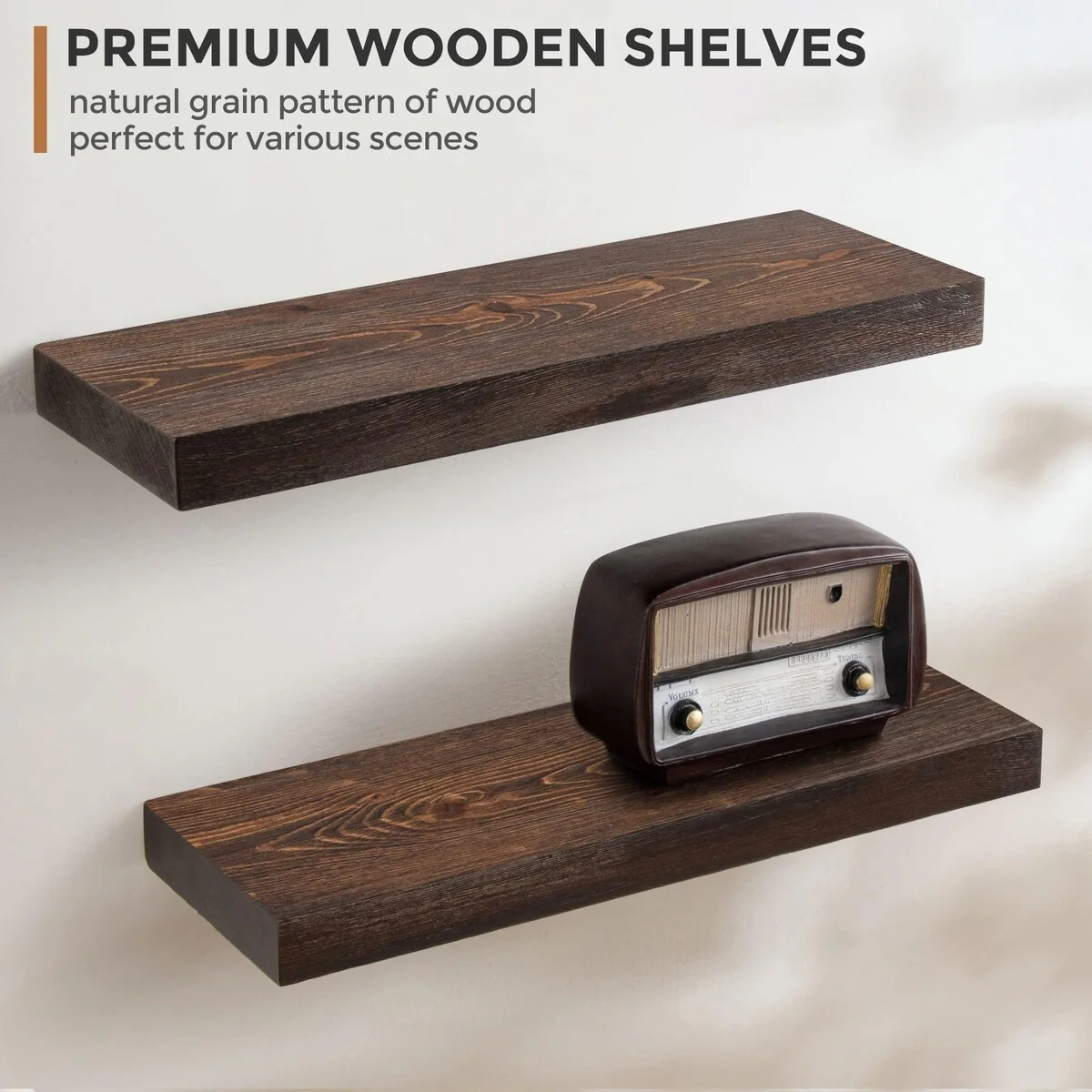 Set of 2 Handcrafted European Pine Floating Wall Shelves, Natural Rustic Wood - Image 7