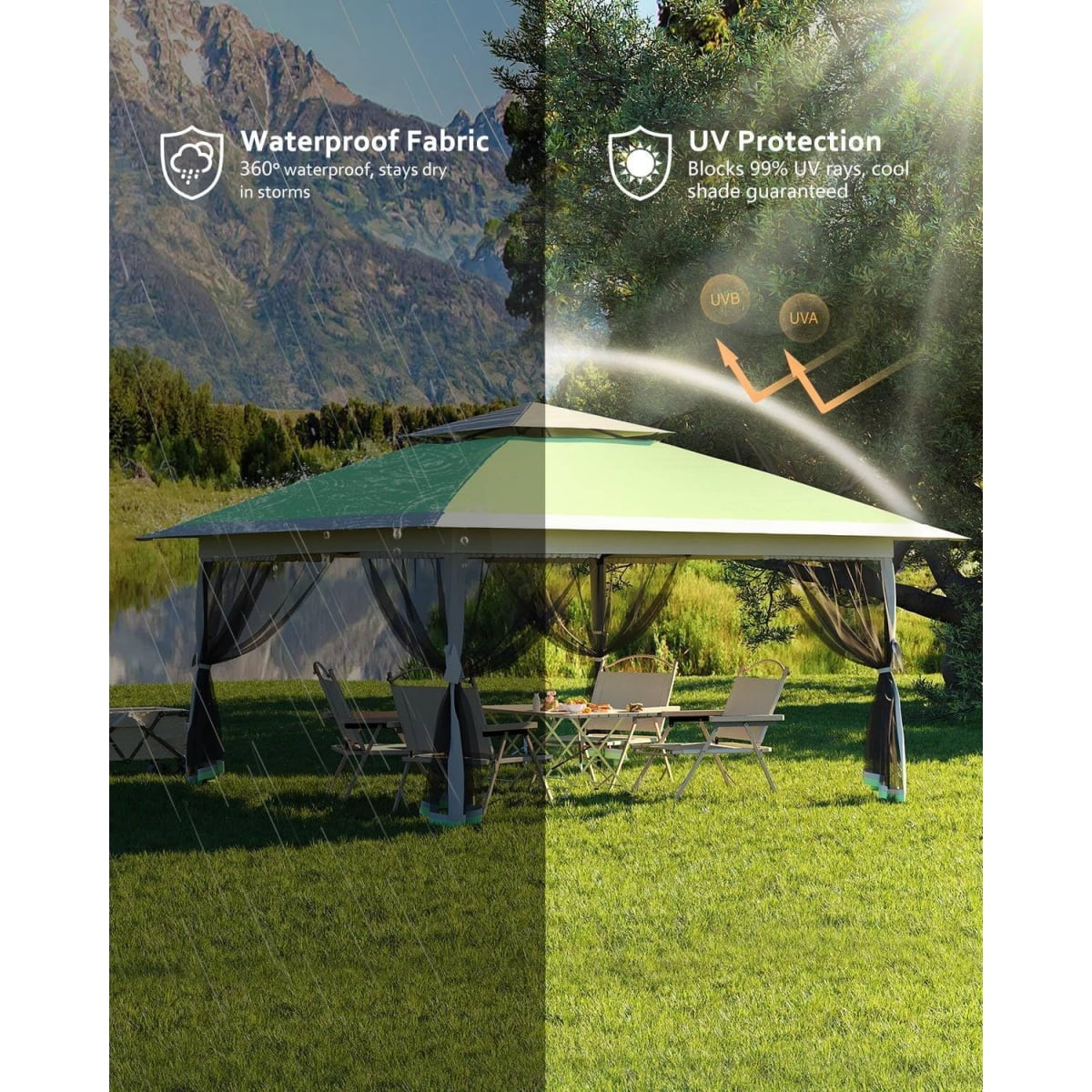 13x13FT with Expansion Bolts, Canopy Tent, Heavy Duty Party Tent & Shelter with Double Roofs, Mosquito Nettings and Privacy Screens Tent for Party, Wedding, Outdoor Dining, Patio, Backyar - Image 14
