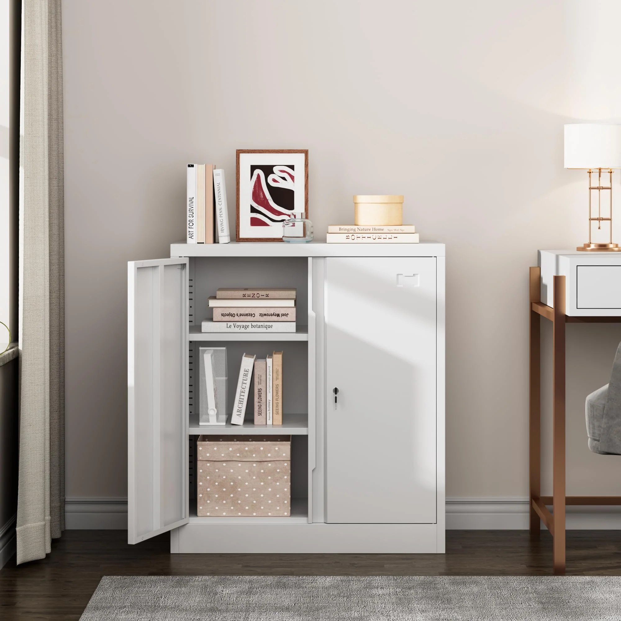 Metal Storage Cabinet, Metal Garage Storage Cabinet with 2 Doors and 2 Adjustable Shelves, Metal Cabinet Great for Garage, Home, Office, Warehouse (White, 36 inch) - Image 6