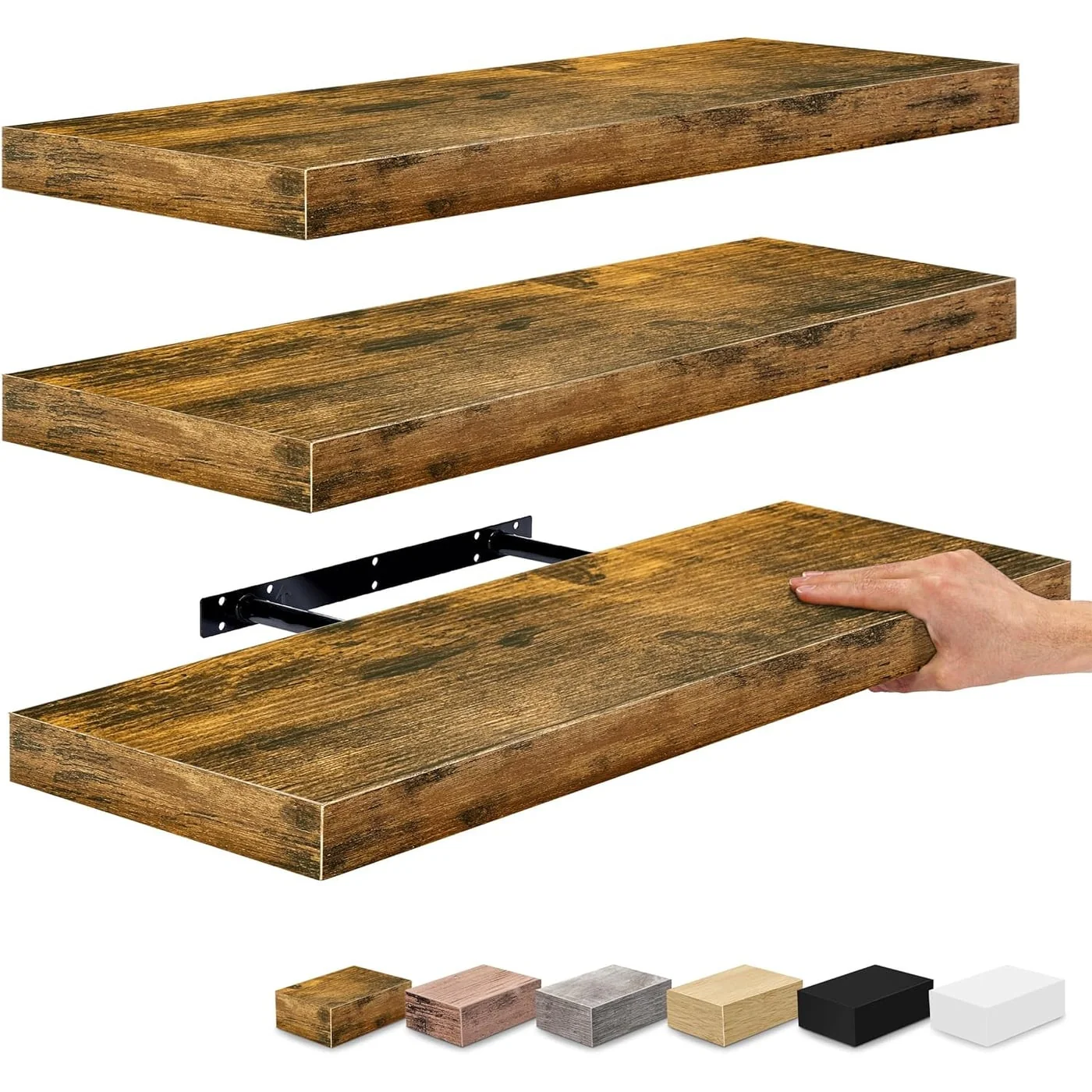 Set of 3 Floating Wood Wall Shelves, Wall Mounted Display and Storage Shelves with Invisible Brackets for Books and Home Decor - Image 9