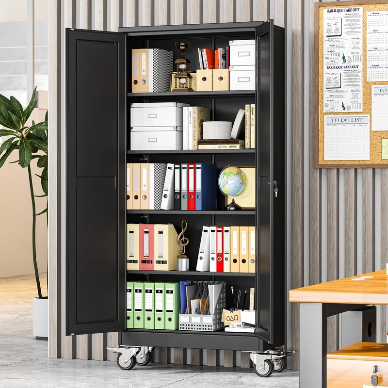 Erosoei 75"H Metal Garage Storage Cabinet with Wheels, Tool Storage Cabinet with 5 Adjustable Shelves - Image 15