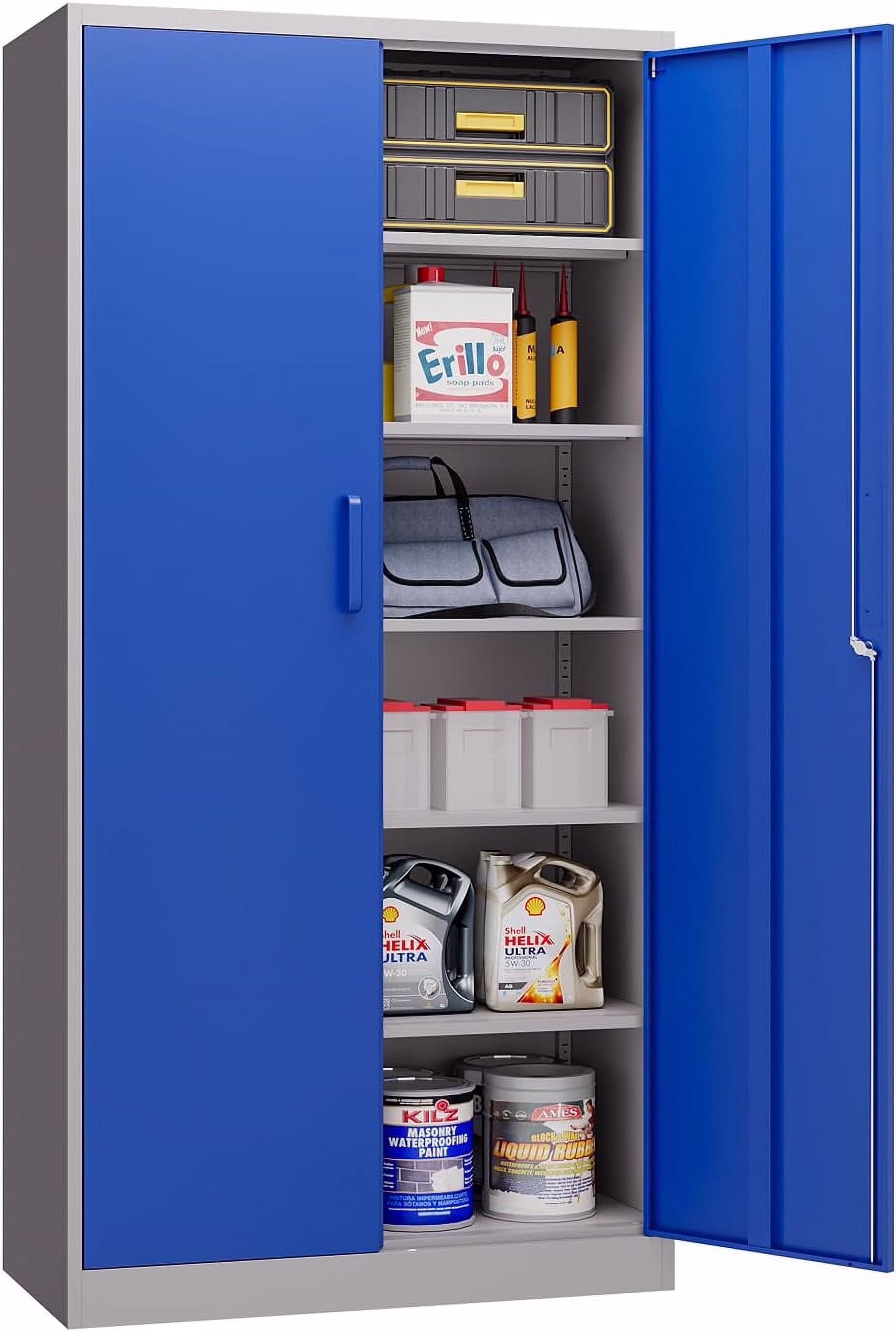 MIIIKO Metal Storage Cabinet with Locking Doors, Black Garage Lockable Steel Cabinets with 4 Doors and 5 Shelves for Home, Garage, Pantry Workshop Warehouse - Image 7