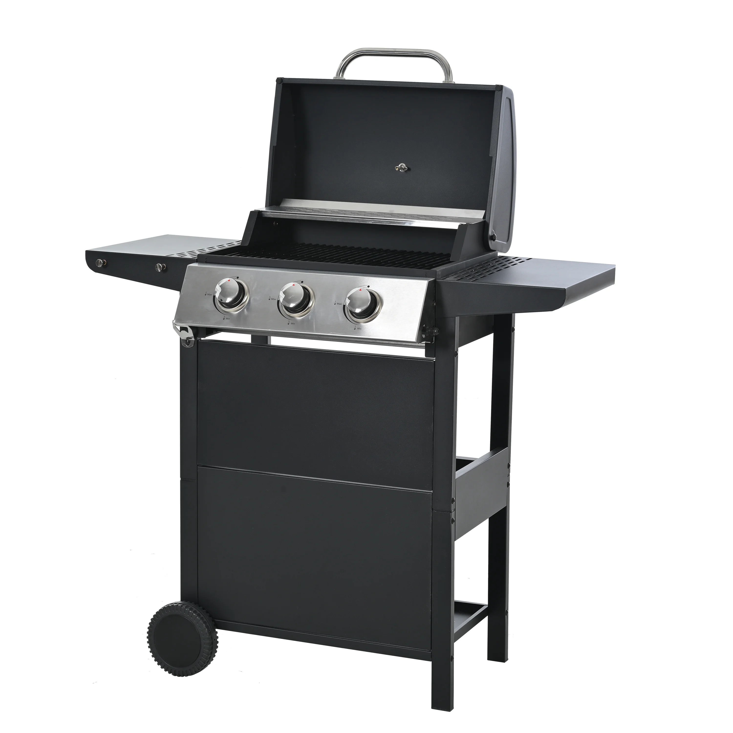 3 Burner BBQ Propane Gas Grill, Stainless Steel 30,000 BTU Patio Garden Barbecue Grill with Two Foldable Shelves - Image 2