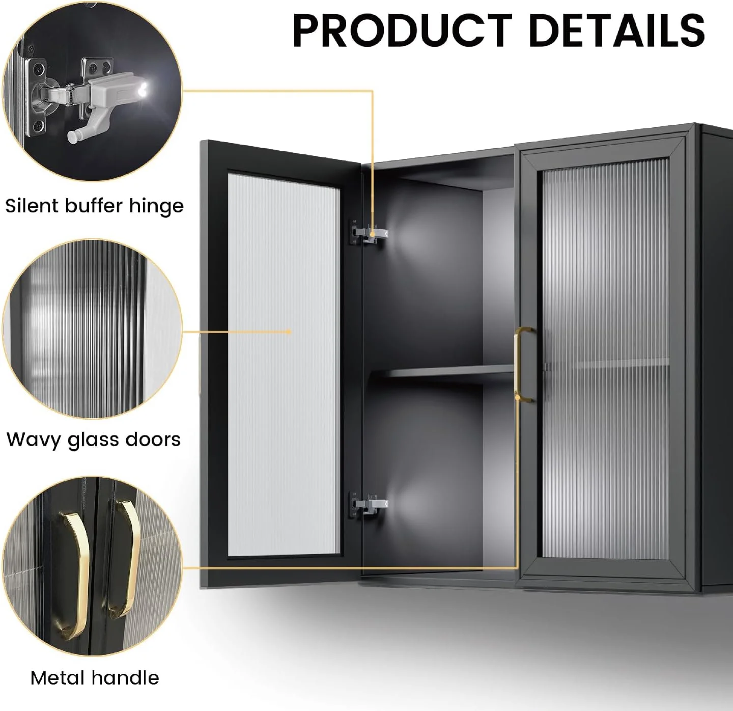 Wall Storage Cabinets - Led Upper Kitchen Laundry Wall Mounted Cabinets with Acrylic Glass 3 Doors and Shelves, 36'Wide - Image 12