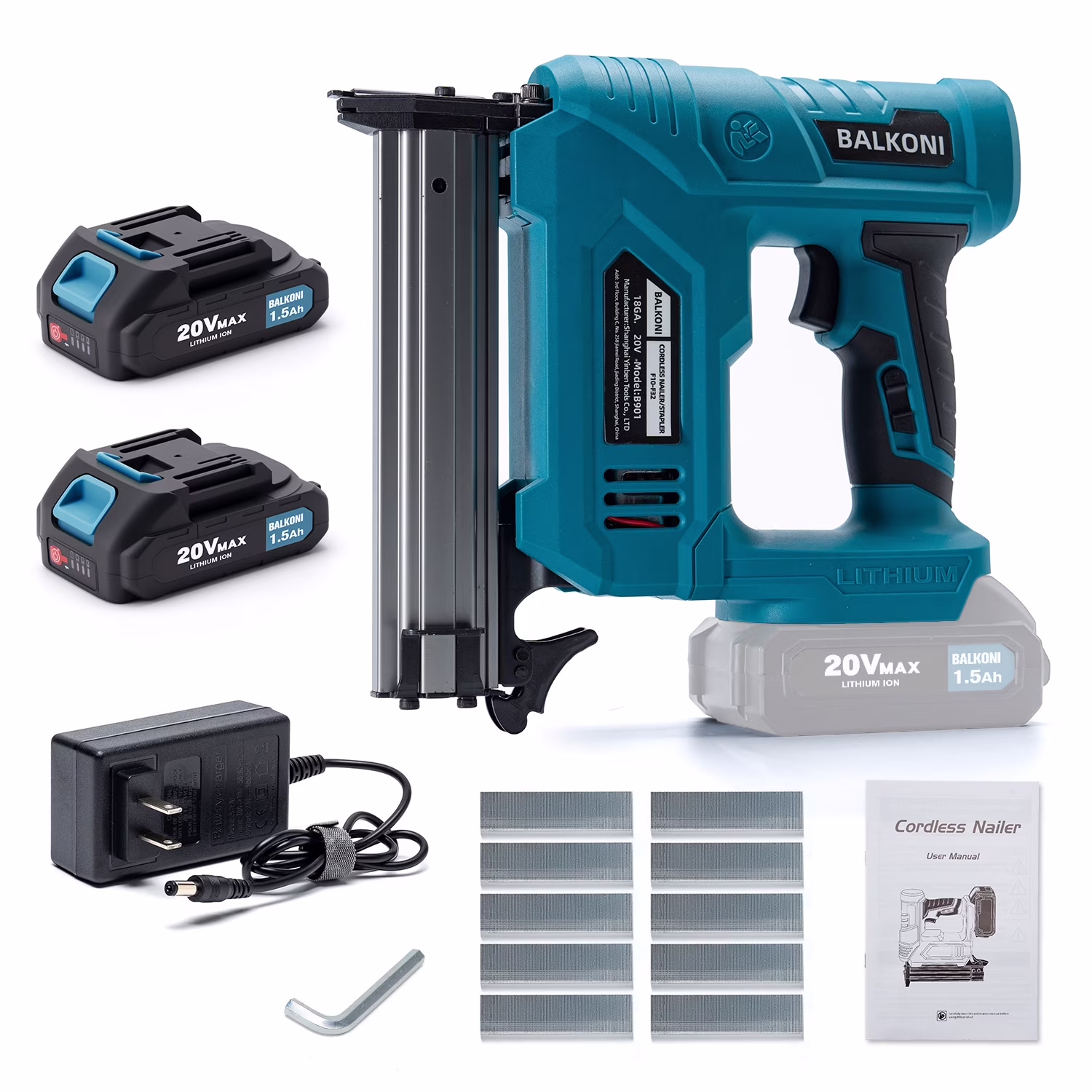 BALKONI 18 Gauge Cordless Finish Nail Gun,F10-F32 MAX, with 2*1500 mAh Battery and A Charger, 1000 Piece F30 Nails