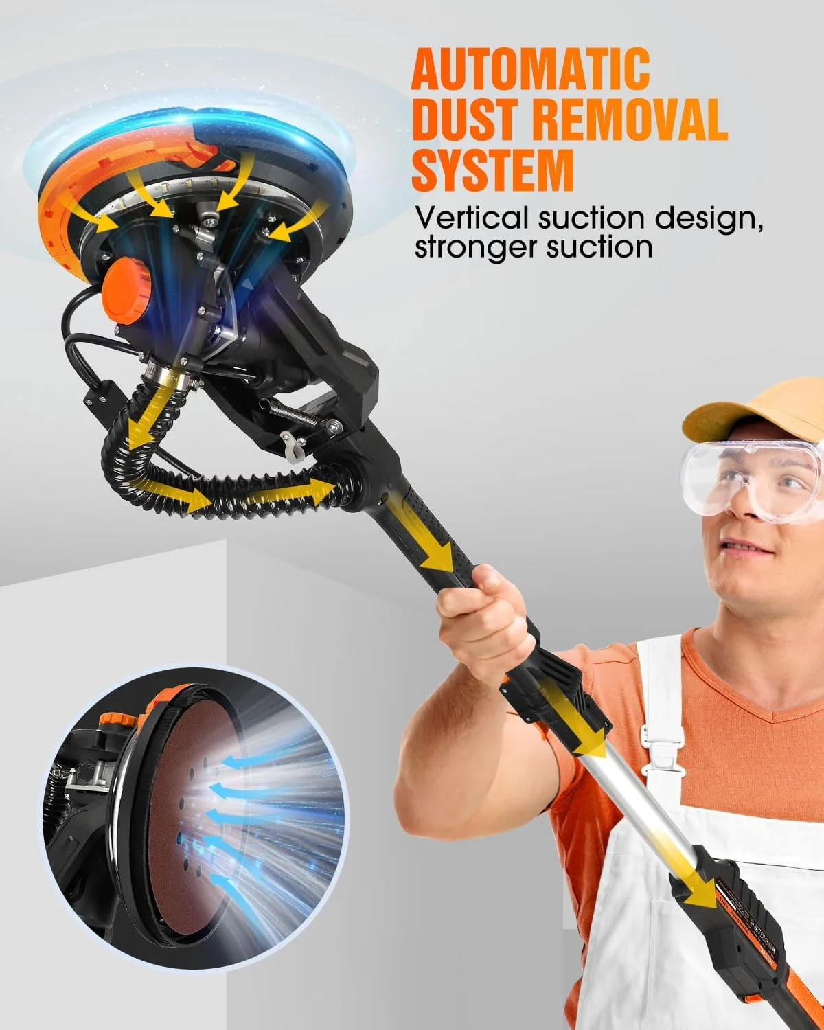 "Electric Drywall Sander with Vacuum Dust Collection, Variable Speed, LED Light, Foldable Handle, Includes Sanding Discs & Grids for Home & Professional Use" - Image 3