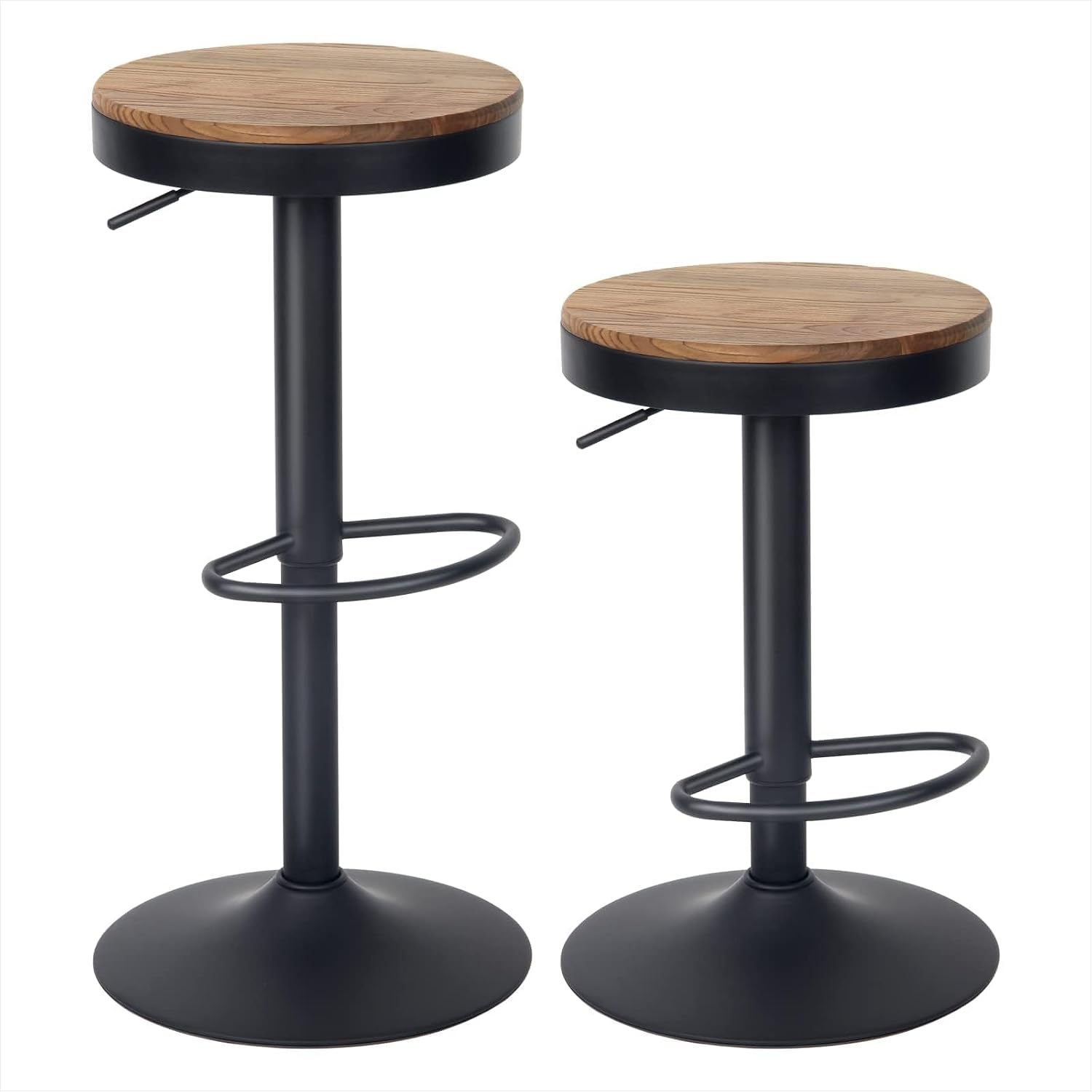 Bar Stools Set of 2 Modern Swivel Barstools, Compact Adjustable Counter Height Bar Stools, Faux Leather Upholstered Counter Stools with Hollow Back for Kitchen Island, Brown - Image 2