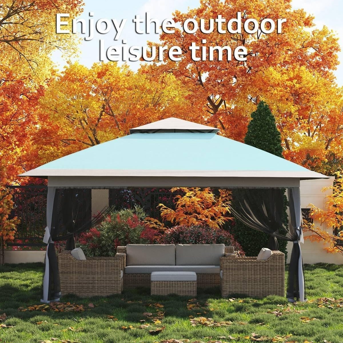 13x13FT with Expansion Bolts, Canopy Tent, Heavy Duty Party Tent & Shelter with Double Roofs, Mosquito Nettings and Privacy Screens Tent for Party, Wedding, Outdoor Dining, Patio, Backyar - Image 44