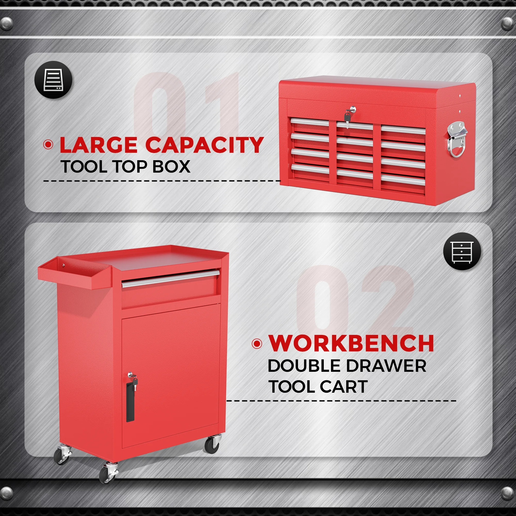 SUNCROWN 2-IN-1 Tool Chest, 8-Drawer Rolling Tool Chest with Hooks and Lockable Wheels,Metal Storage Detachable Top Tool Box with Lockable Wheels for Garage, Workshop, Art Studio(Black) - Image 27