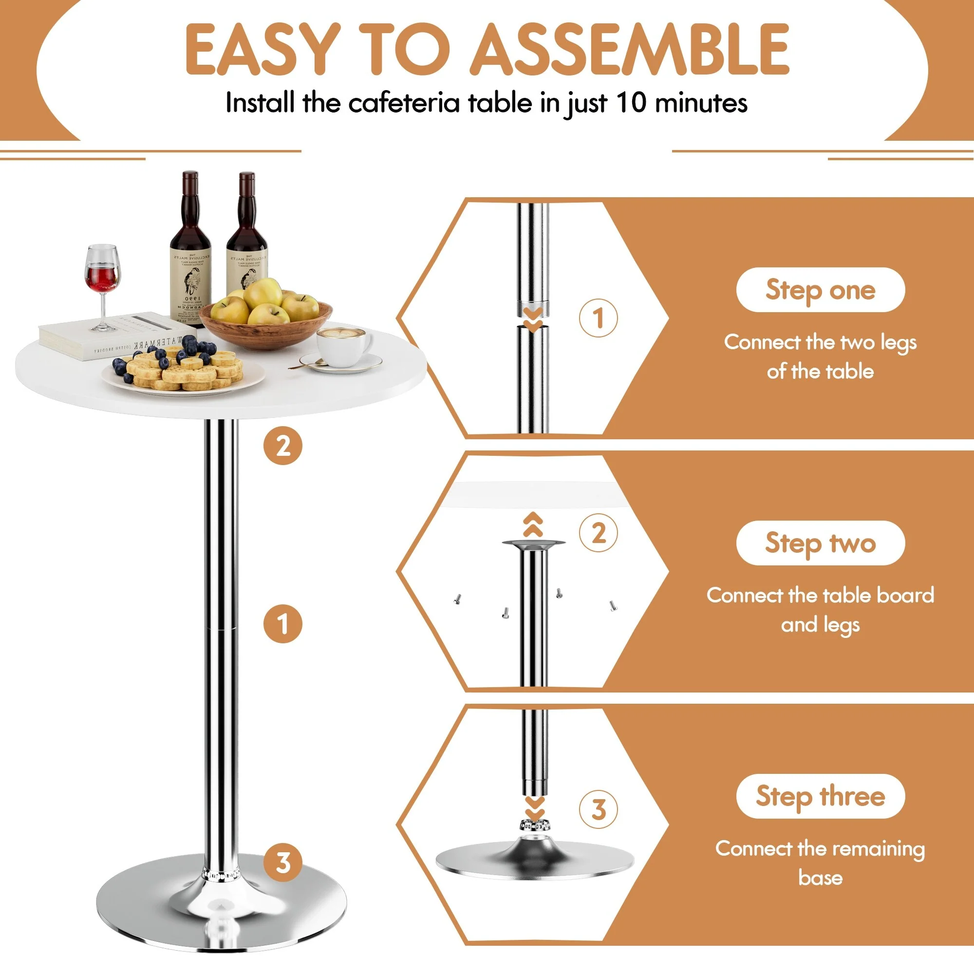 Round Bistro Pub Table, Bar Height Cocktail Table with Metal Base and MDF Top, 23.8 Inch - Image 17