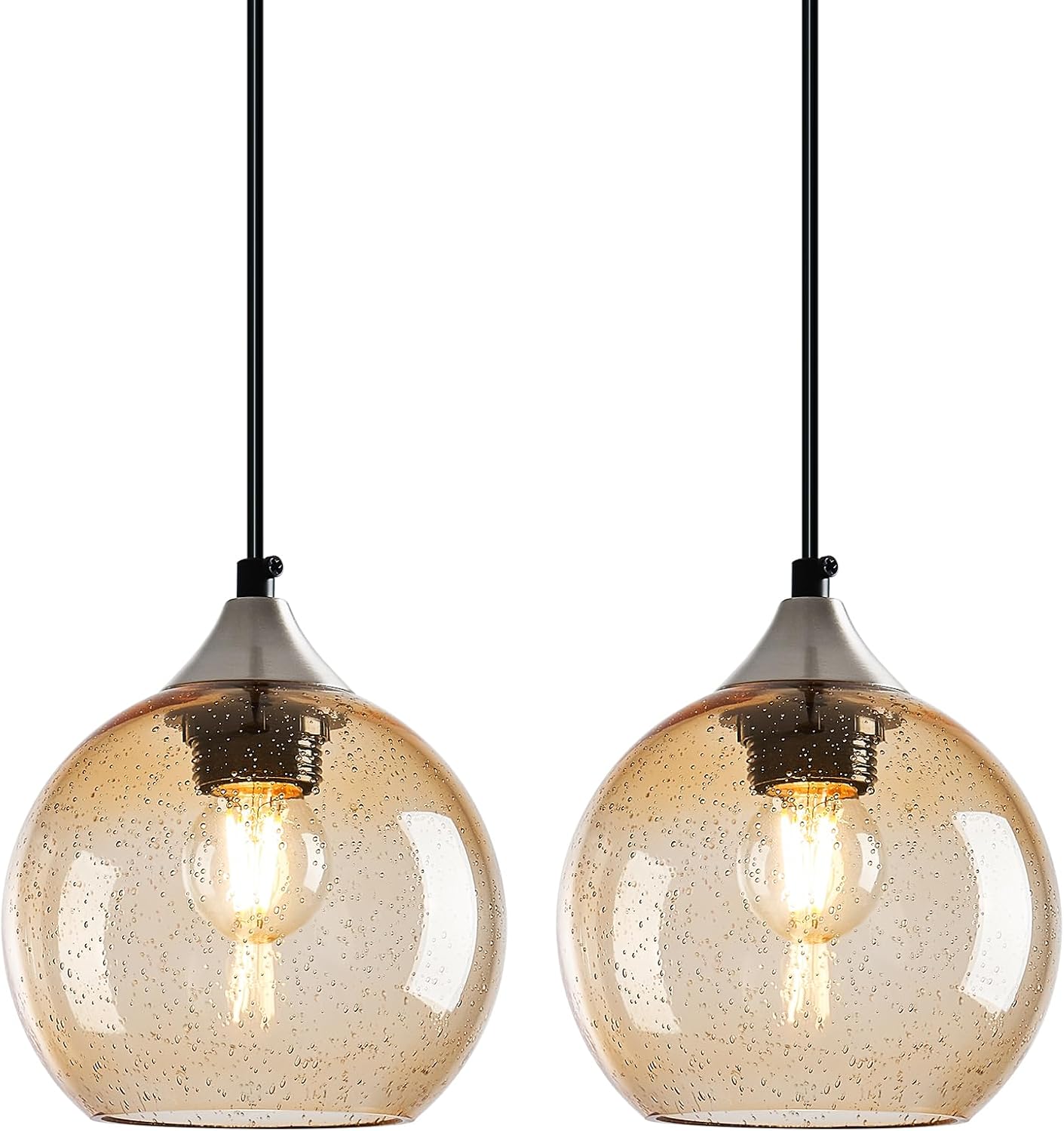 Amber Pendant Lights Kitchen Island 3 Pack, 5.9 in Seeded Glass Globe - Image 12