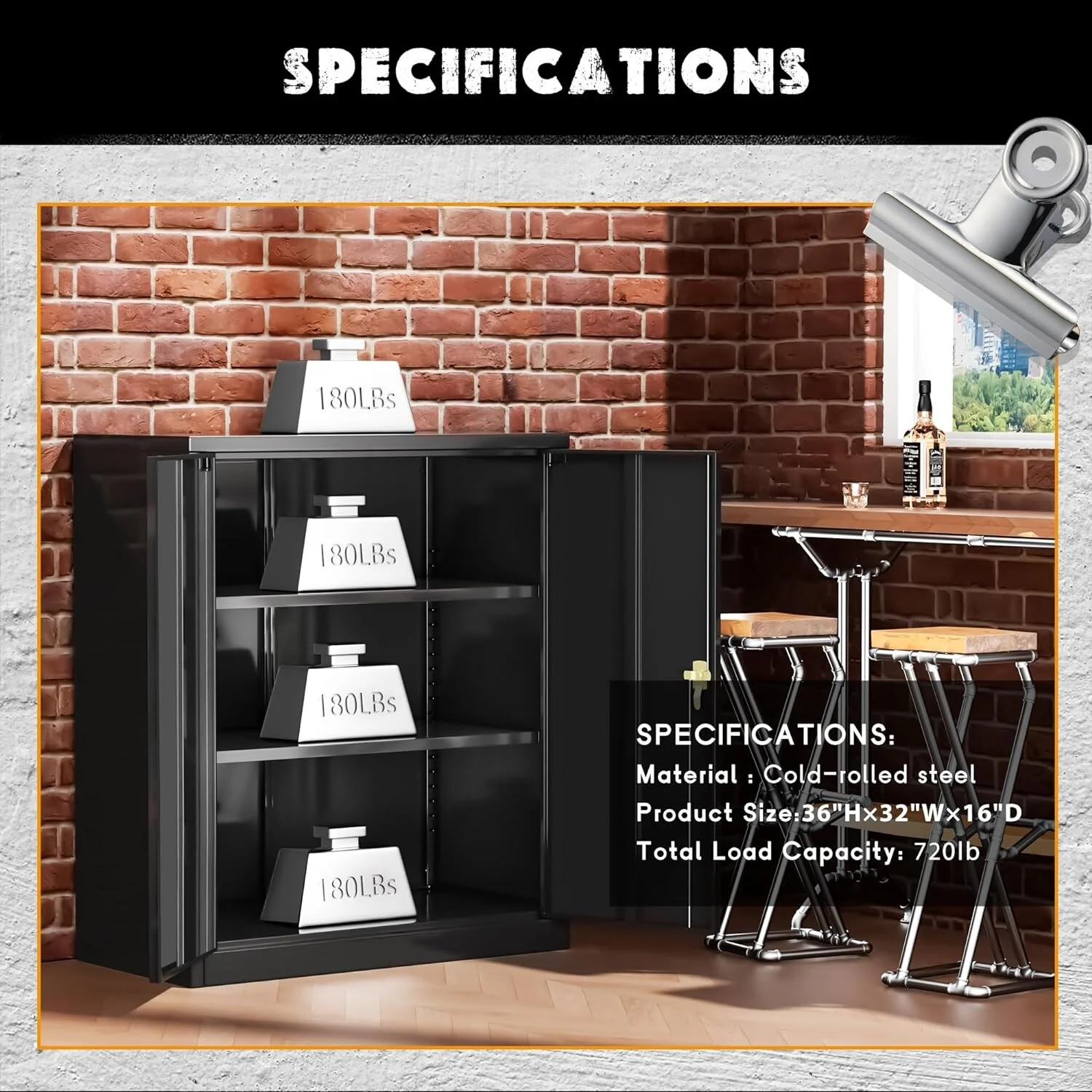 36" Metal Garage Storage Cabinet with 2 Locking Doors and 2 Adjustable Shelves Grey - Image 18